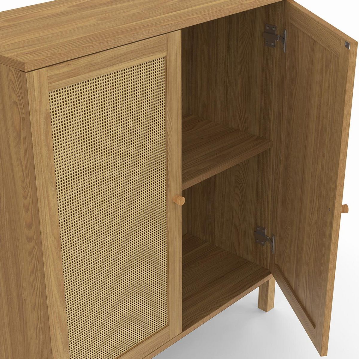 ID MARKET Buffet d'appoint vintage 2 portes 70 cm HANAE effet naturel cannage