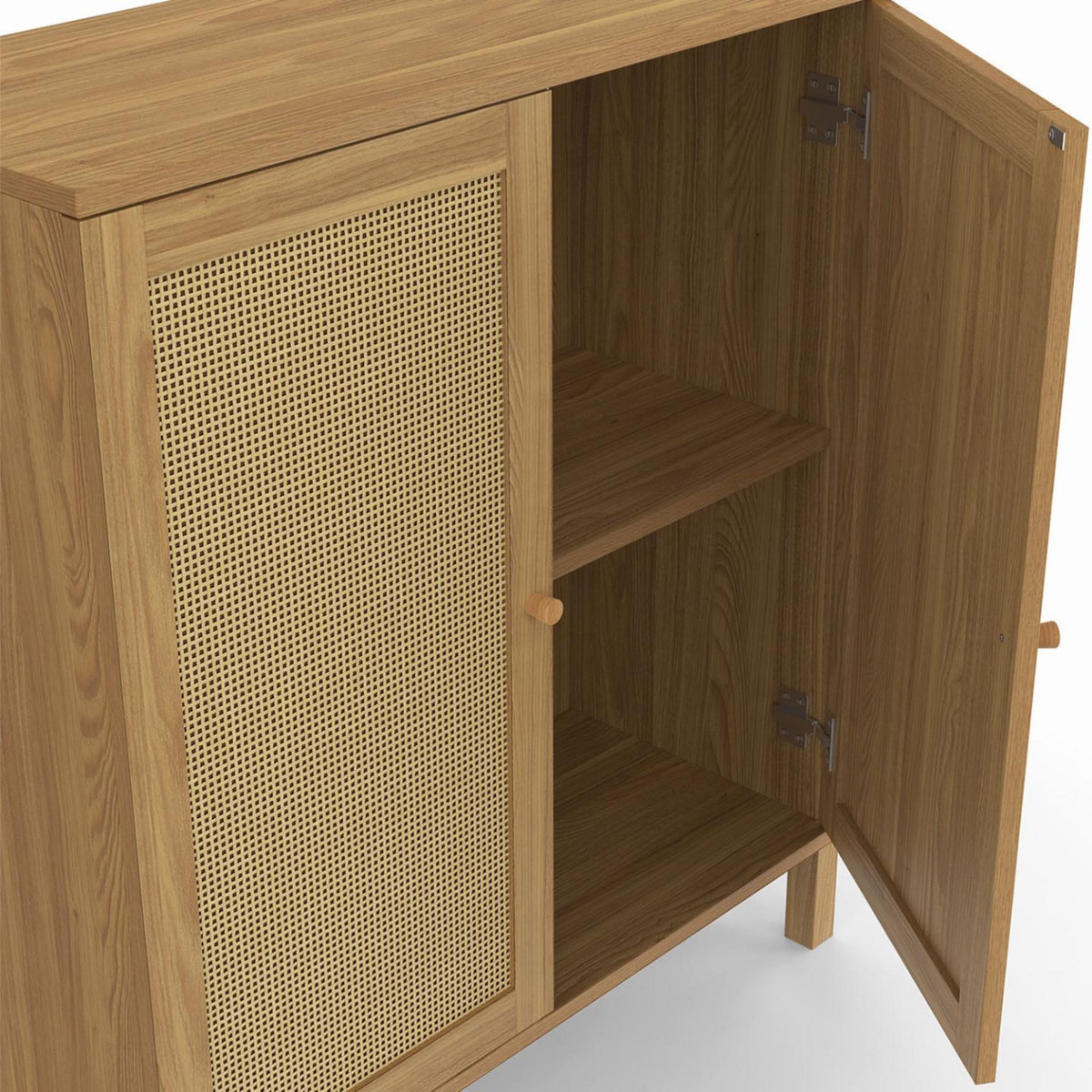 ID MARKET Buffet d'appoint vintage 2 portes 70 cm HANAE effet naturel cannage