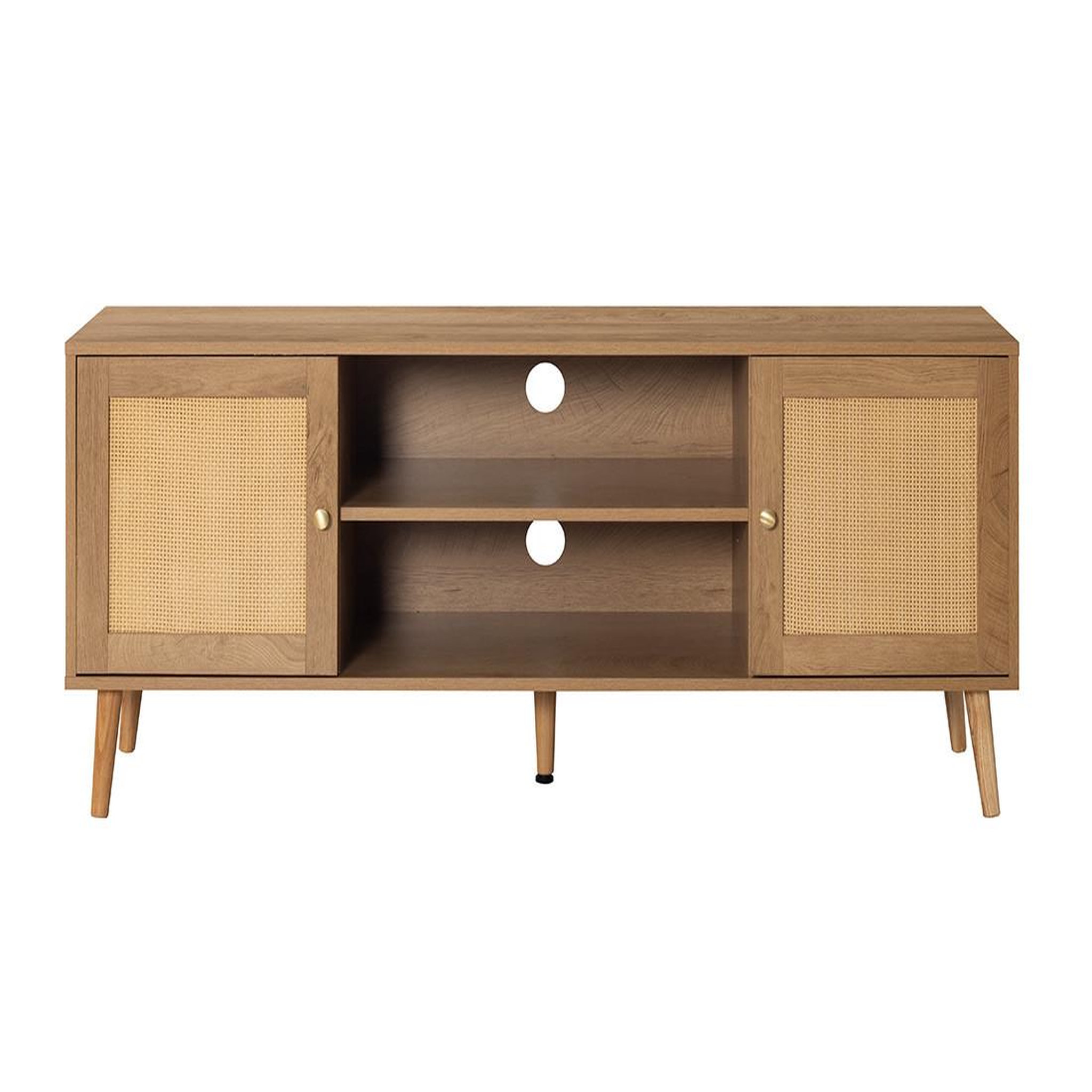 Voir la diapositive 2 : BEST MOBILIER Goto - meuble tv - effet bois et cannage - 2 portes et 2 niches - 140 cm