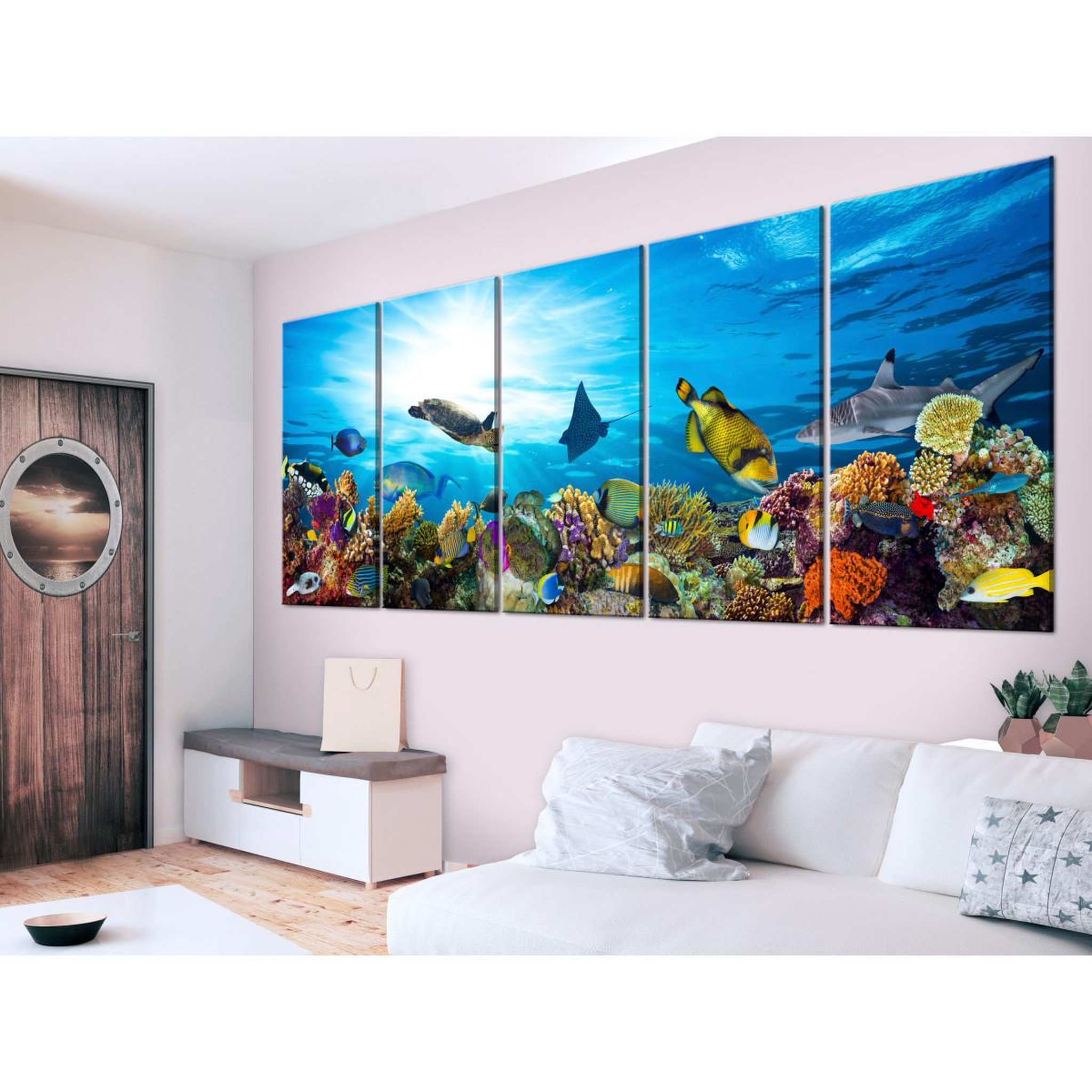 Voir la diapositive 2 : Paris Prix Tableau imprimé  coral reef 5 panneaux narrow  90x225cm