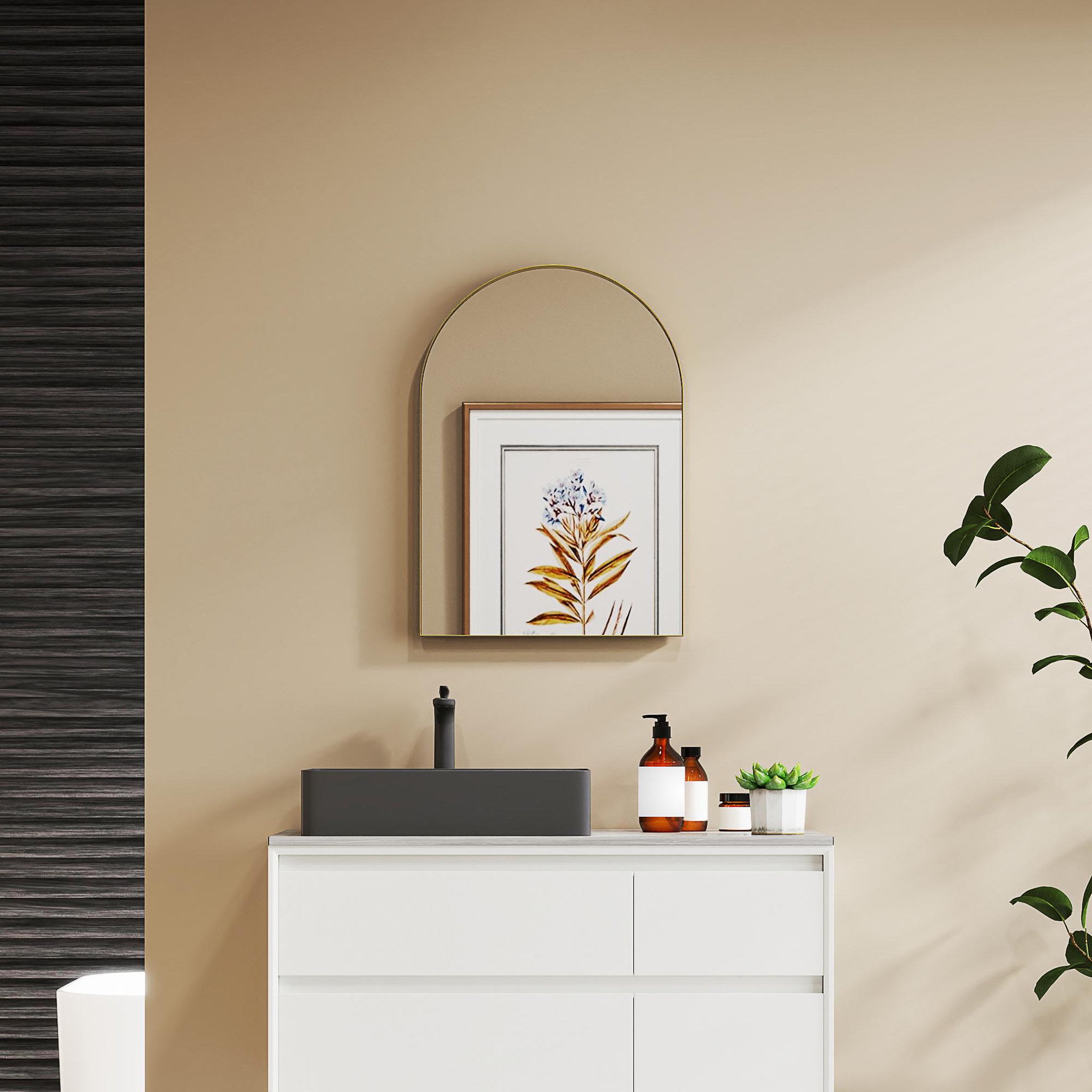 Voir la diapositive 4 : HOMCOM Miroir mural arqué 50 x 70 cm haute définition cadre alliage aluminium doré