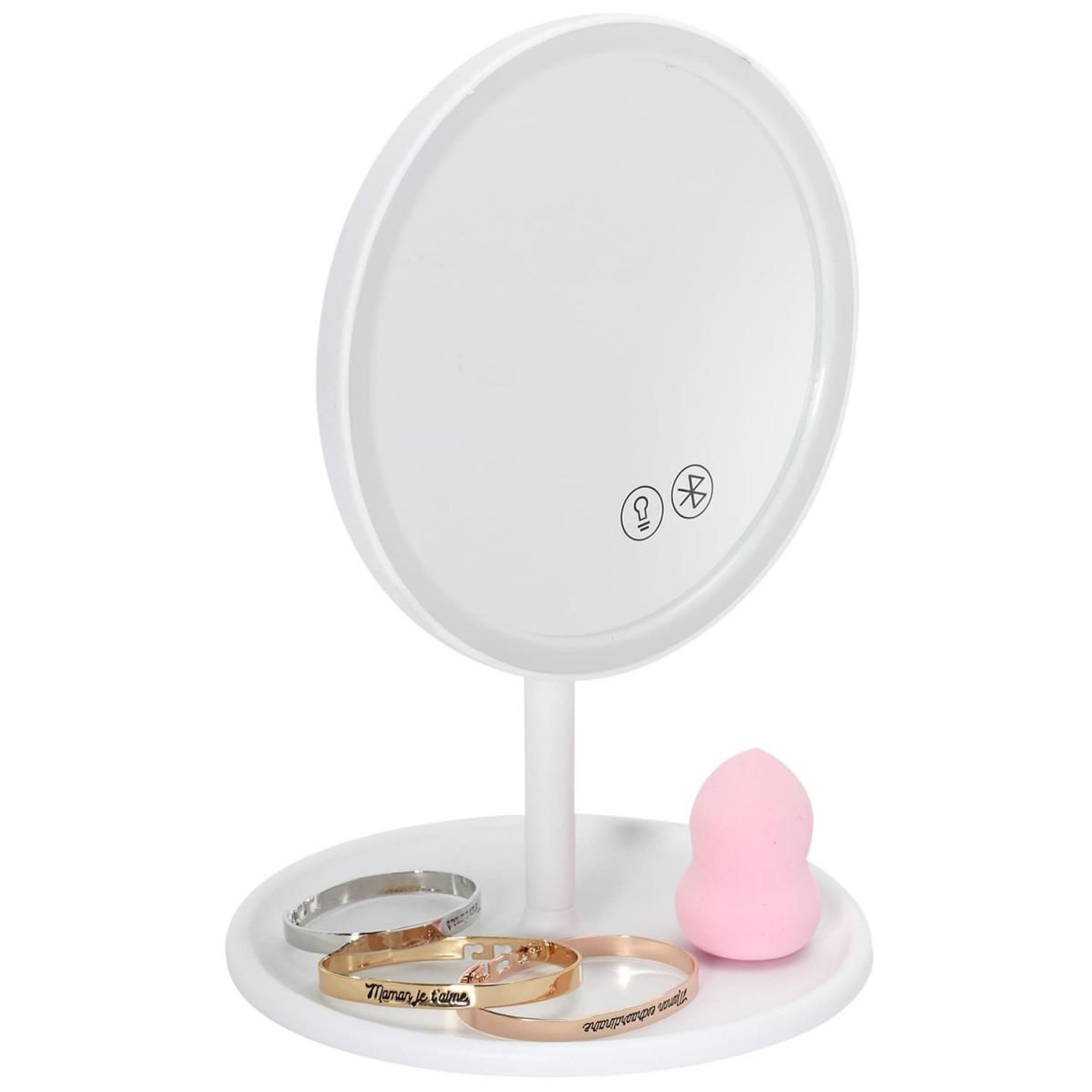 Voir la diapositive 6 : Cosmetic Club Miroir lumineux led sans fil  enceinte  26cm blanc
