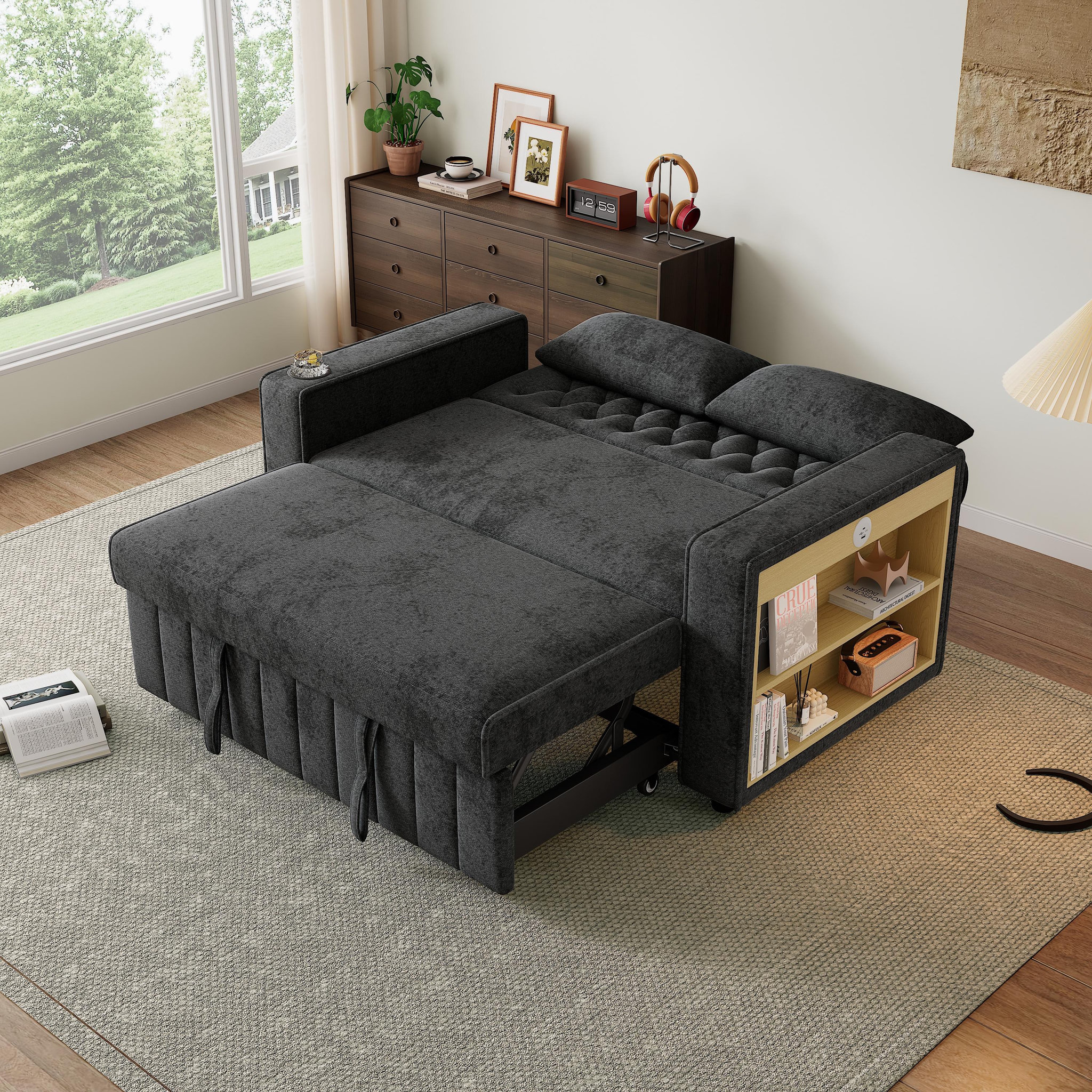 Voir la diapositive 4 : MERAX Canapé droit convertible 2 places tissu
