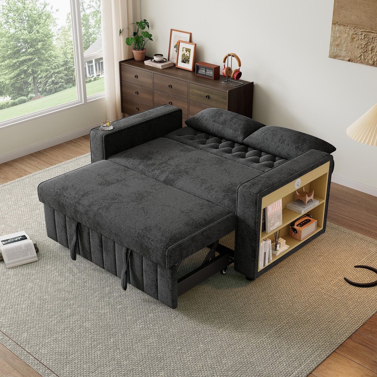 MERAX Canapé droit convertible 2 places tissu