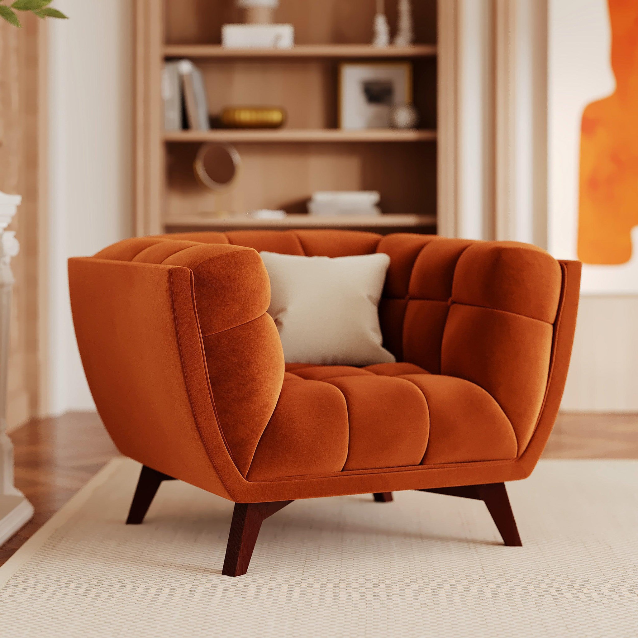 Voir la diapositive 2 : MAISON PAVANE Fauteuil en velours orange curcuma-mona