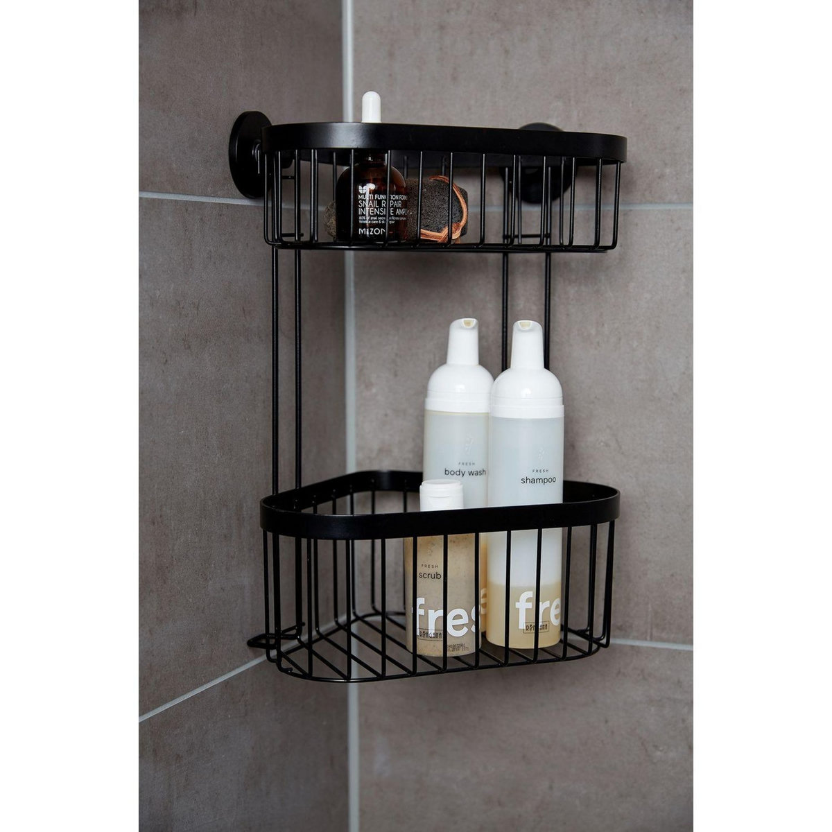 Wenko Etagère d'angle murale de douche indus Classic - L. 23 x H. 33 cm - Noir