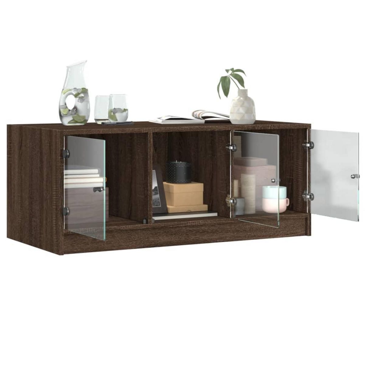 VIDAXL Table basse avec portes en verre chene marron 102x50x42 cm