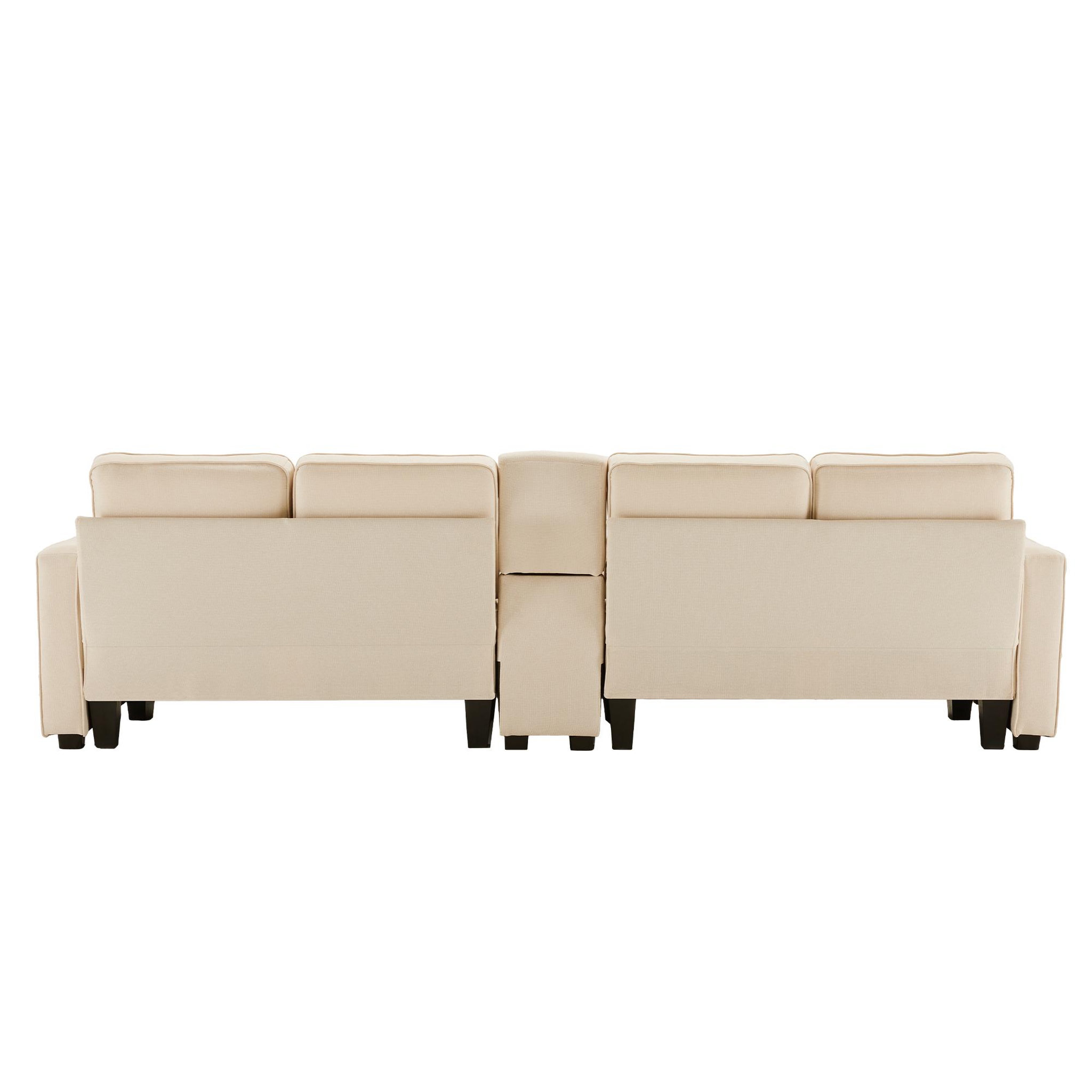 Voir la diapositive 6 : MERAX Canapé 4 Places Fixe Lin Avec 2 Porte-gobelets, 2 Ports USB