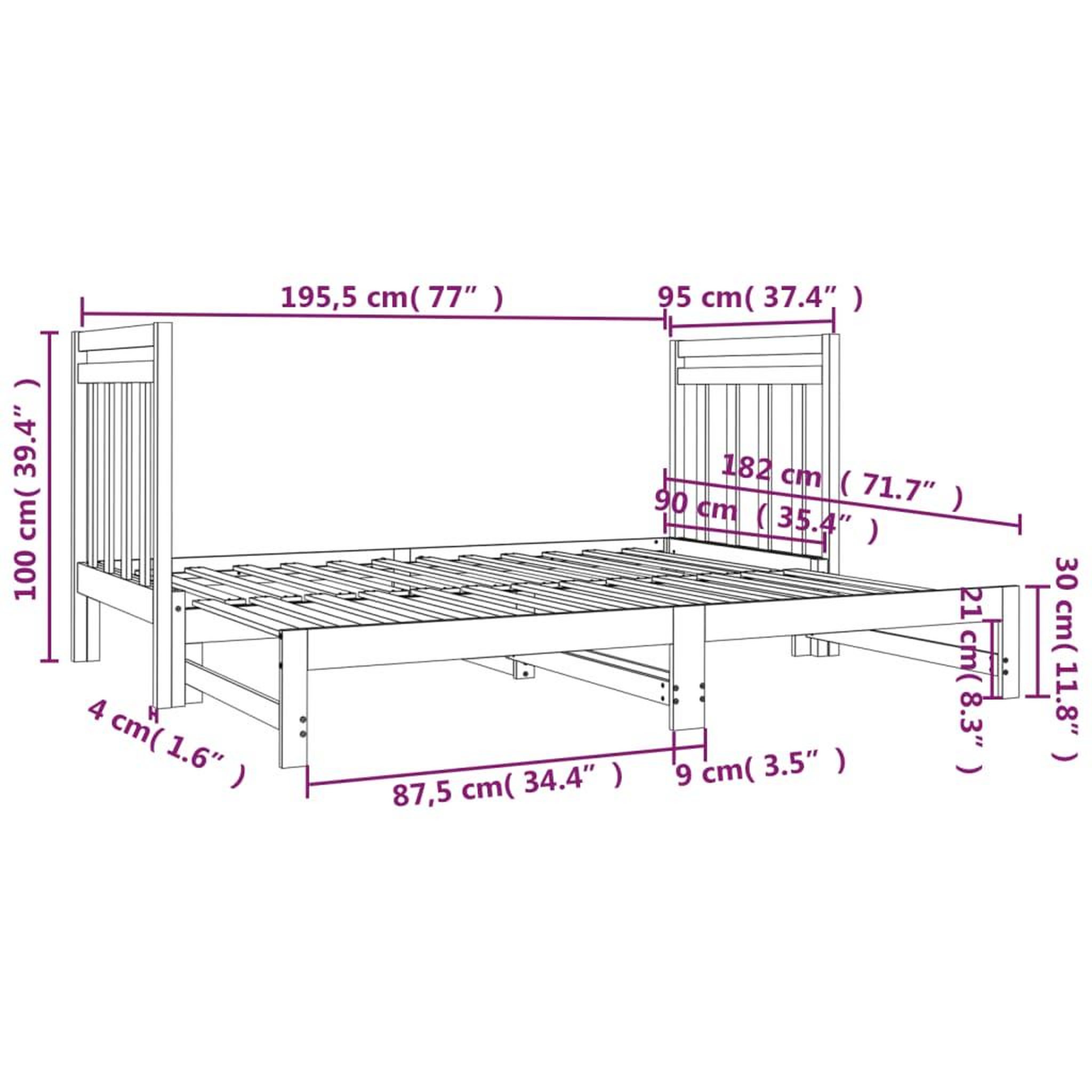 Voir la diapositive 6 : VIDAXL Lit coulissant sans matelas 2x(90x190) cm