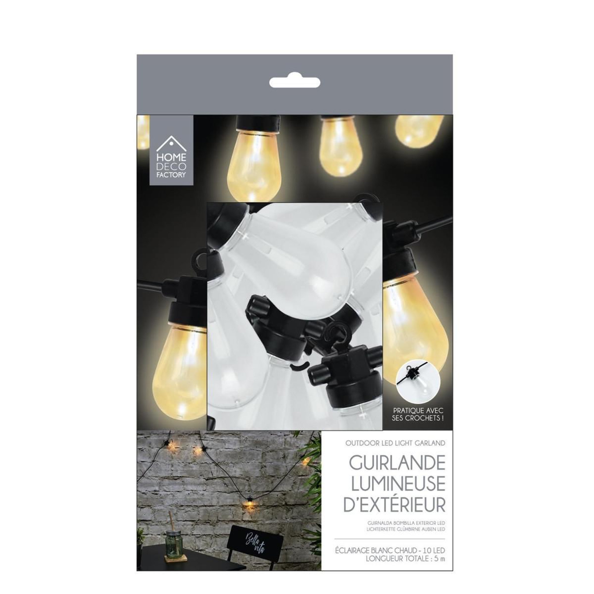 Voir la diapositive 2 : The Home Deco Factory Guirlande lumineuse extérieur  ampoule transparente  5m noir