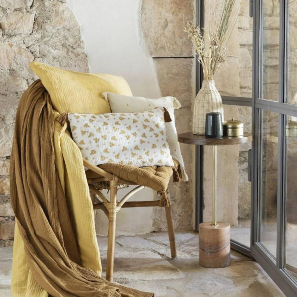 ATMOSPHERA Coussin Déco à Pompons  Millo  40x40cm Ivoire