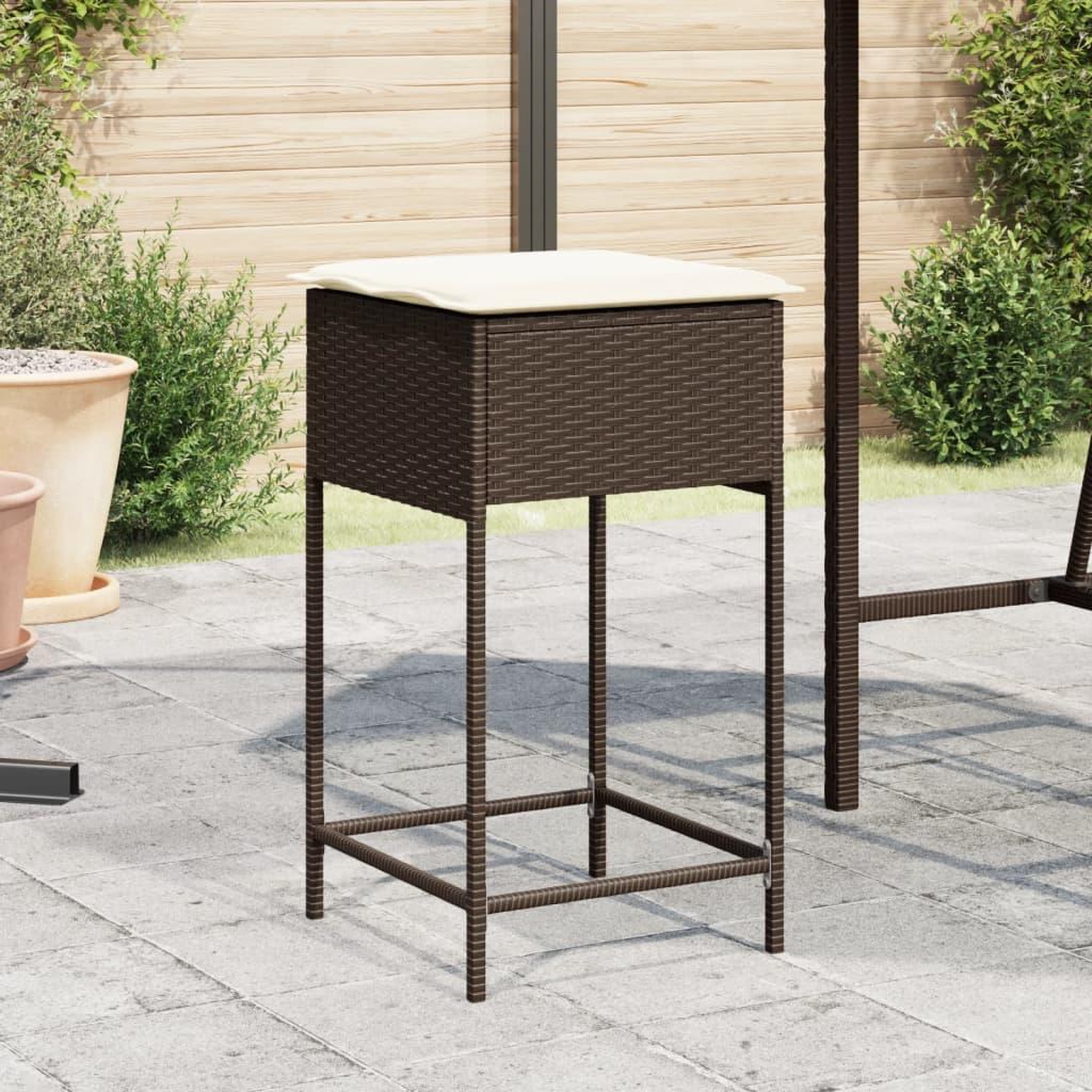 VIDAXL Tabourets de bar jardin coussins lot de 2 marron resine tressee