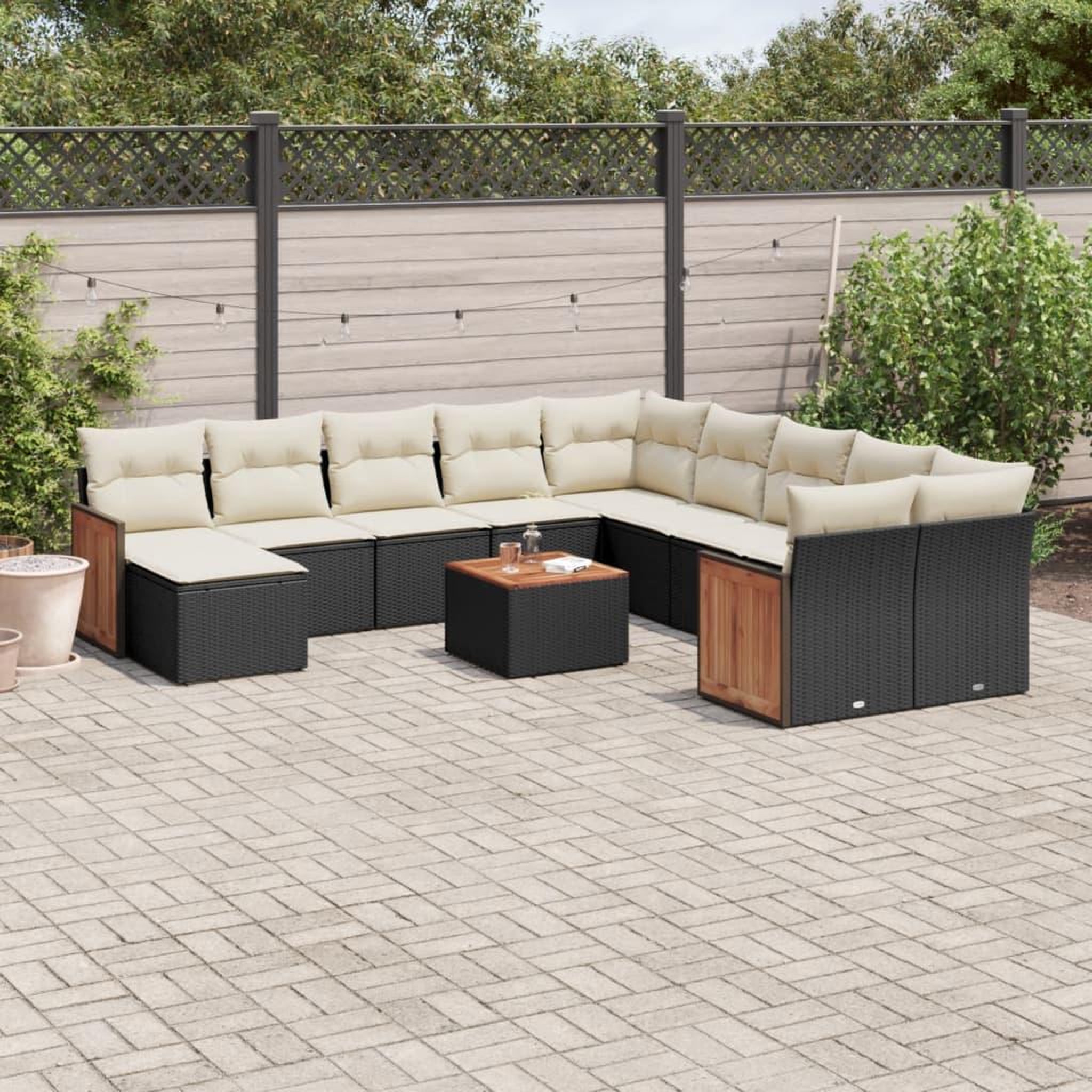 VIDAXL Salon de jardin 12 pcs avec coussins noir resine tressee