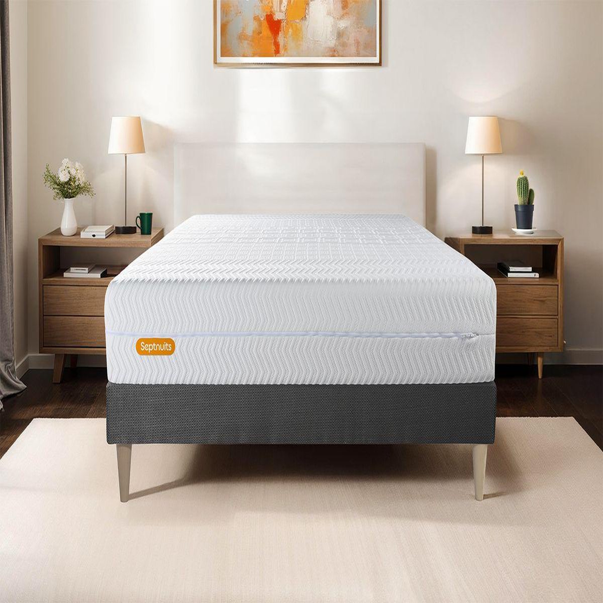 Voir la diapositive 1 : SEPTNUITS Matelas + sommier gris Memo Bio Mousse à mémoire de forme 5 zones de confort Maxi épaisseur Déhoussable