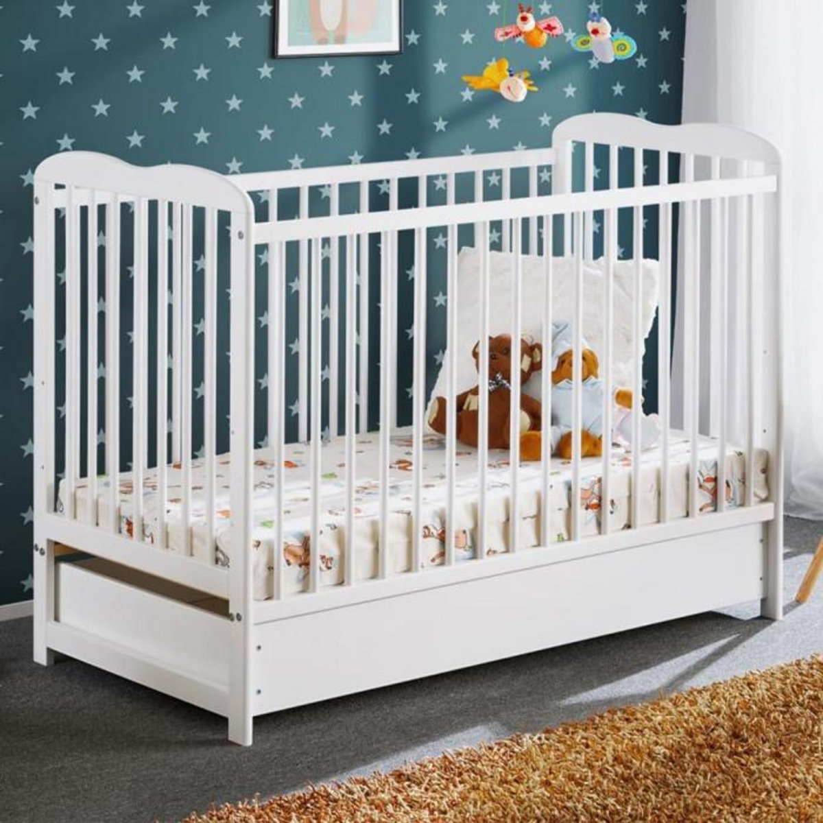 Paris Prix Lit Bébé & Tiroir  Ala  60x120cm Blanc Mat