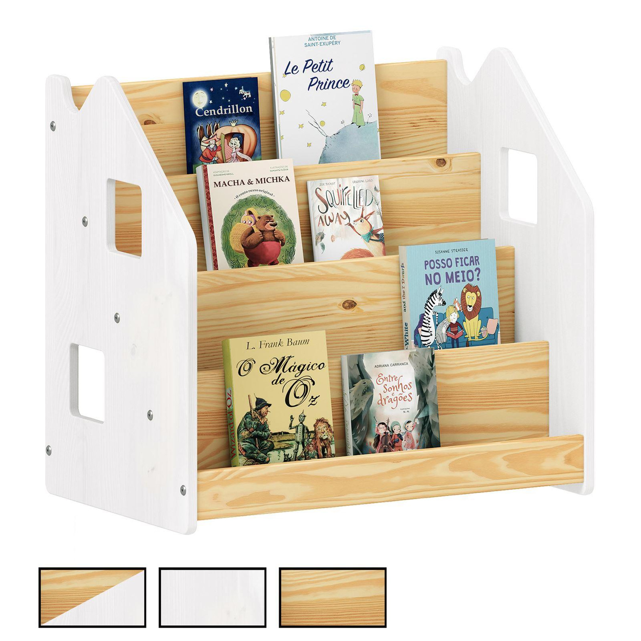 IDIMEX Bibliothèque enfant BRUNO en pin massif. Coloris disponibles : Marron, Blanc, Bicolore