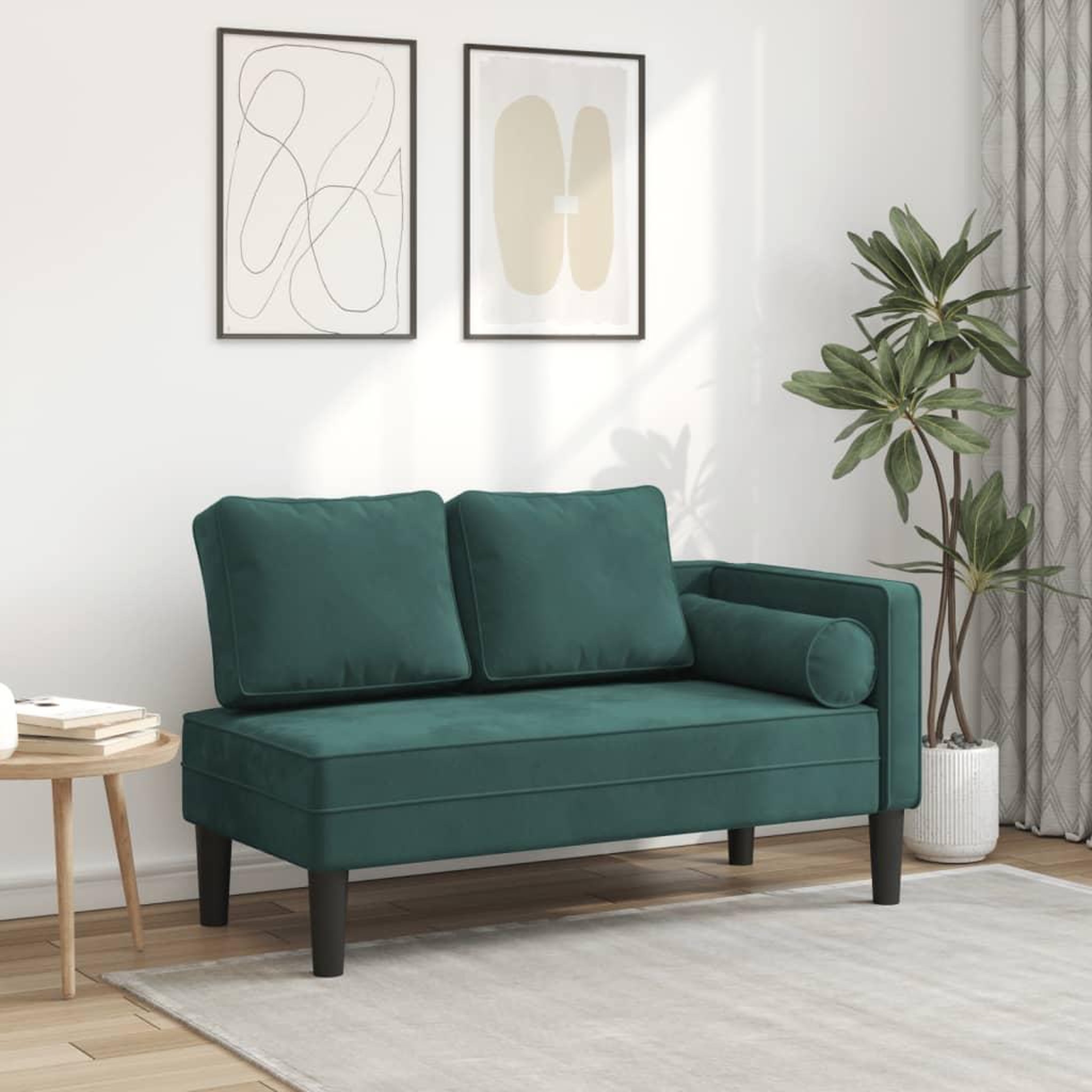 VIDAXL Chaise longue avec coussins vert fonce velours