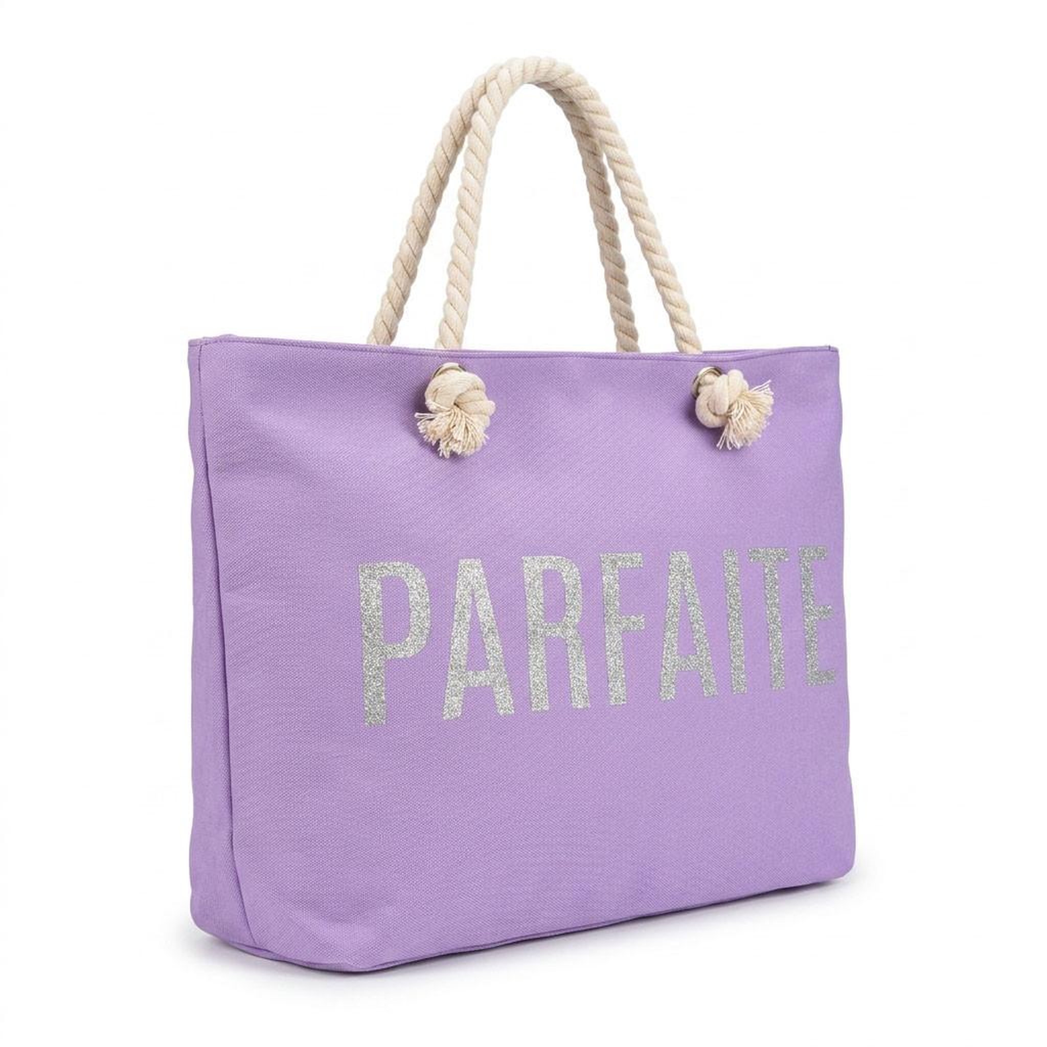 Voir la diapositive 1 : OZABI OZABI Sac de Plage Femme Jute Synthétique – Message Pailleté – Cordage