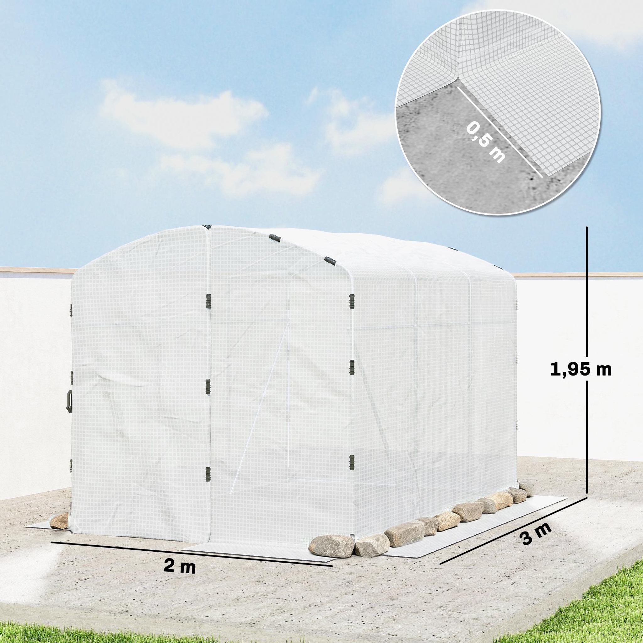 Voir la diapositive 3 : OUTSUNNY Serre tunnel de jardin 6 m² porte bâche PE haute densité 220g/m² blanc