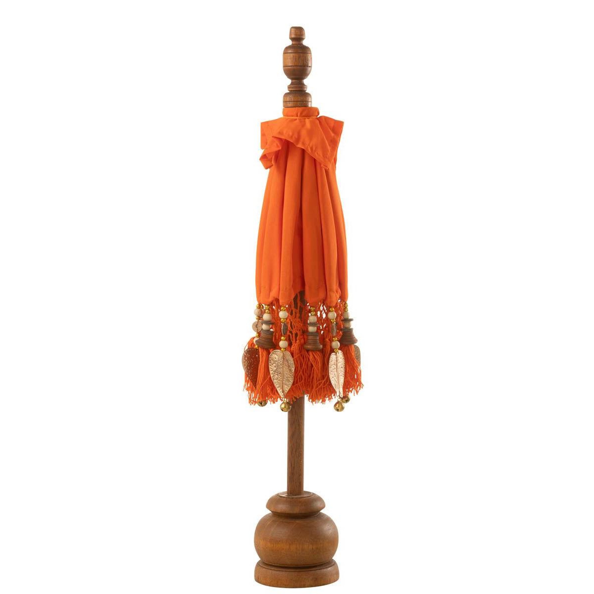 Voir la diapositive 2 : J-LINE Parasol déco avec pompons  dayu  85cm orange