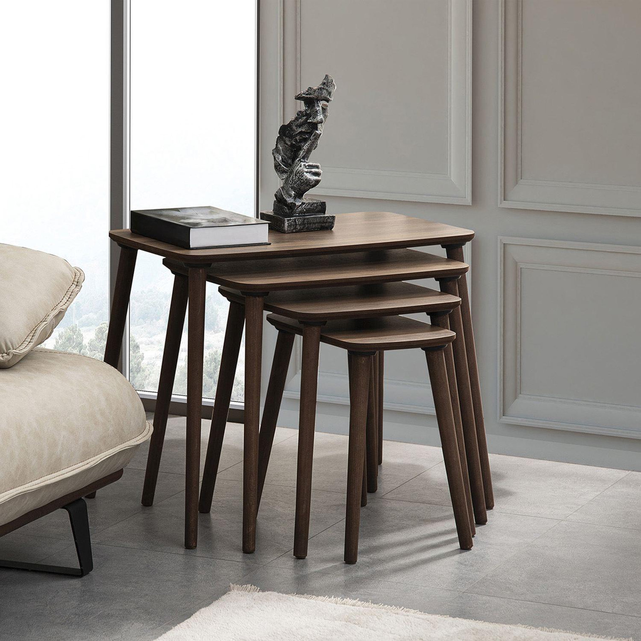 Voir la diapositive 4 : Habitat et Jardin Table gigogne (4 pièces) en bois  luci  70 x 40 x 55 cm - noyer