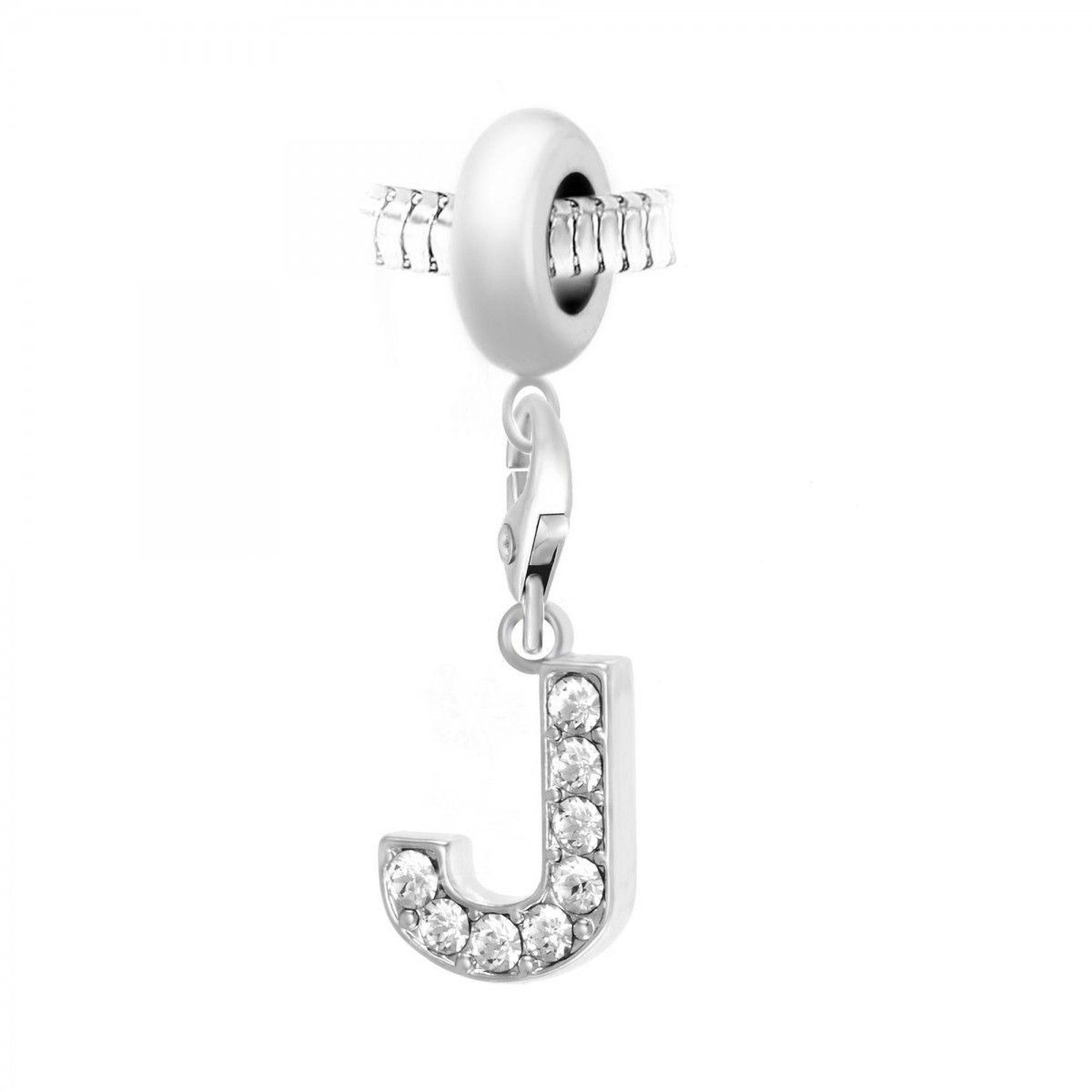 SC CRYSTAL Charm perle SC Crystal en acier avec pendentif lettre J ornée de Cristaux scintillants