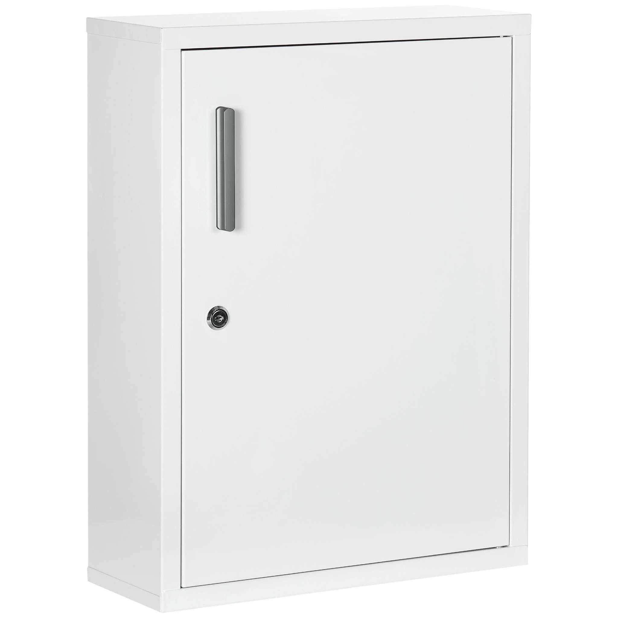 KLEANKIN Armoire à pharmacie 2 étagères 3 niv. Verrouillables dim. 40l x 15l x 53h cm 2 clés logo croix acier blanc