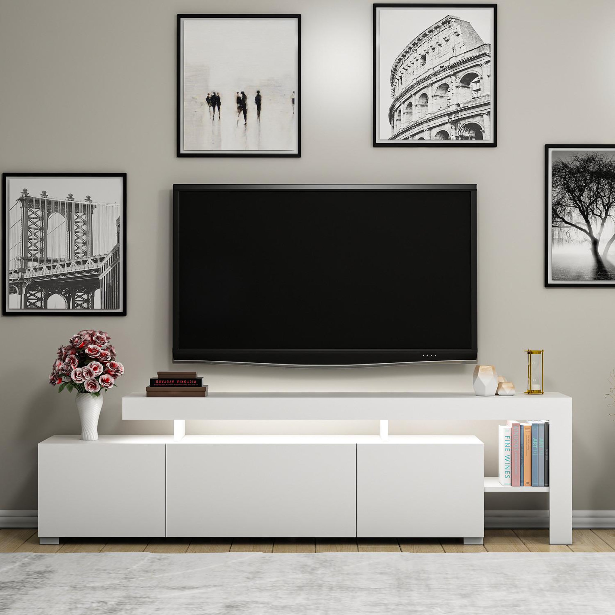 Voir la diapositive 3 : Habitat et Jardin Meuble tv en bois  beliz  192 x 37 x 53 cm - blanc