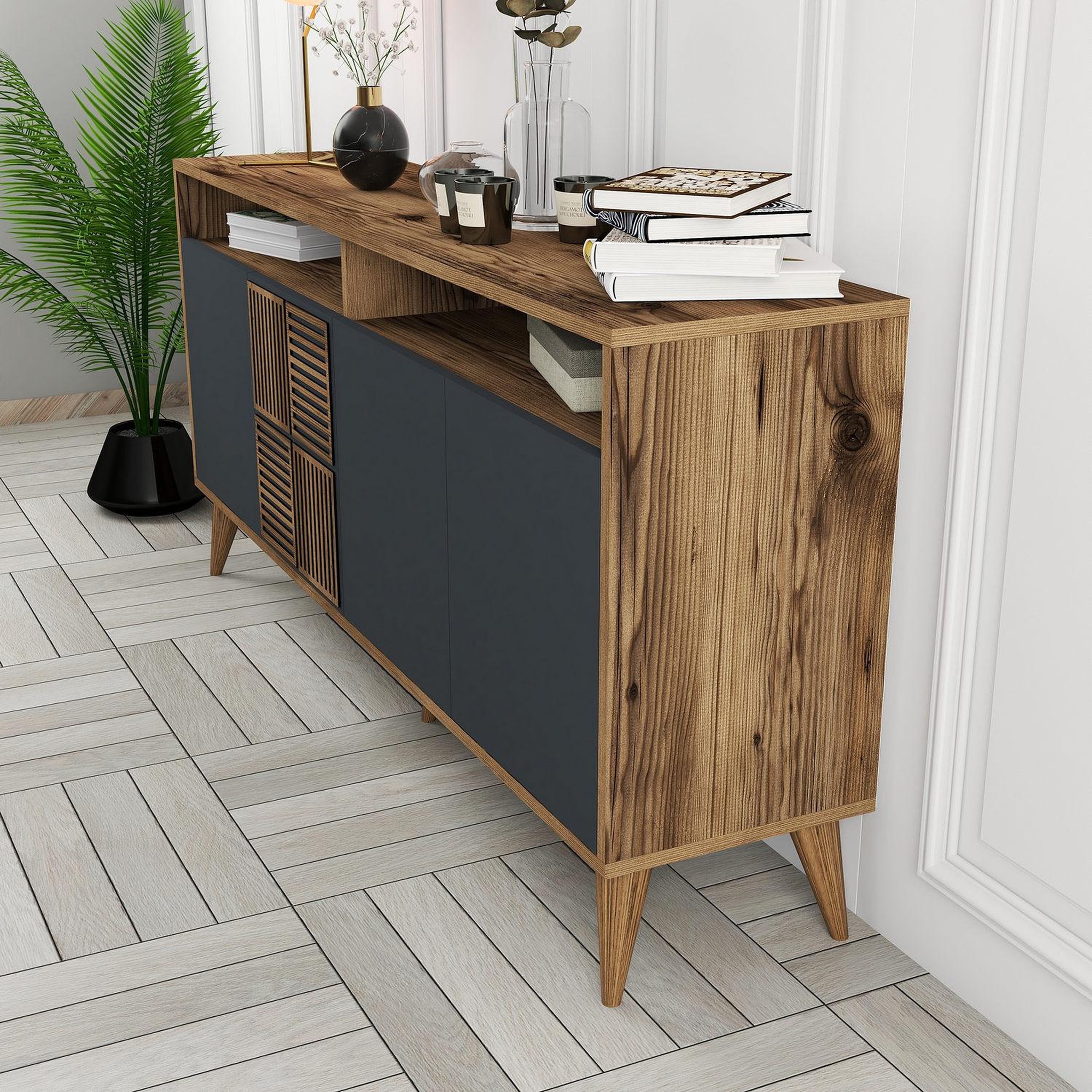 Voir la diapositive 4 : Habitat et Jardin Buffet en bois  Milan  - 160 x 35 x 78 cm - Noyer, Anthracite