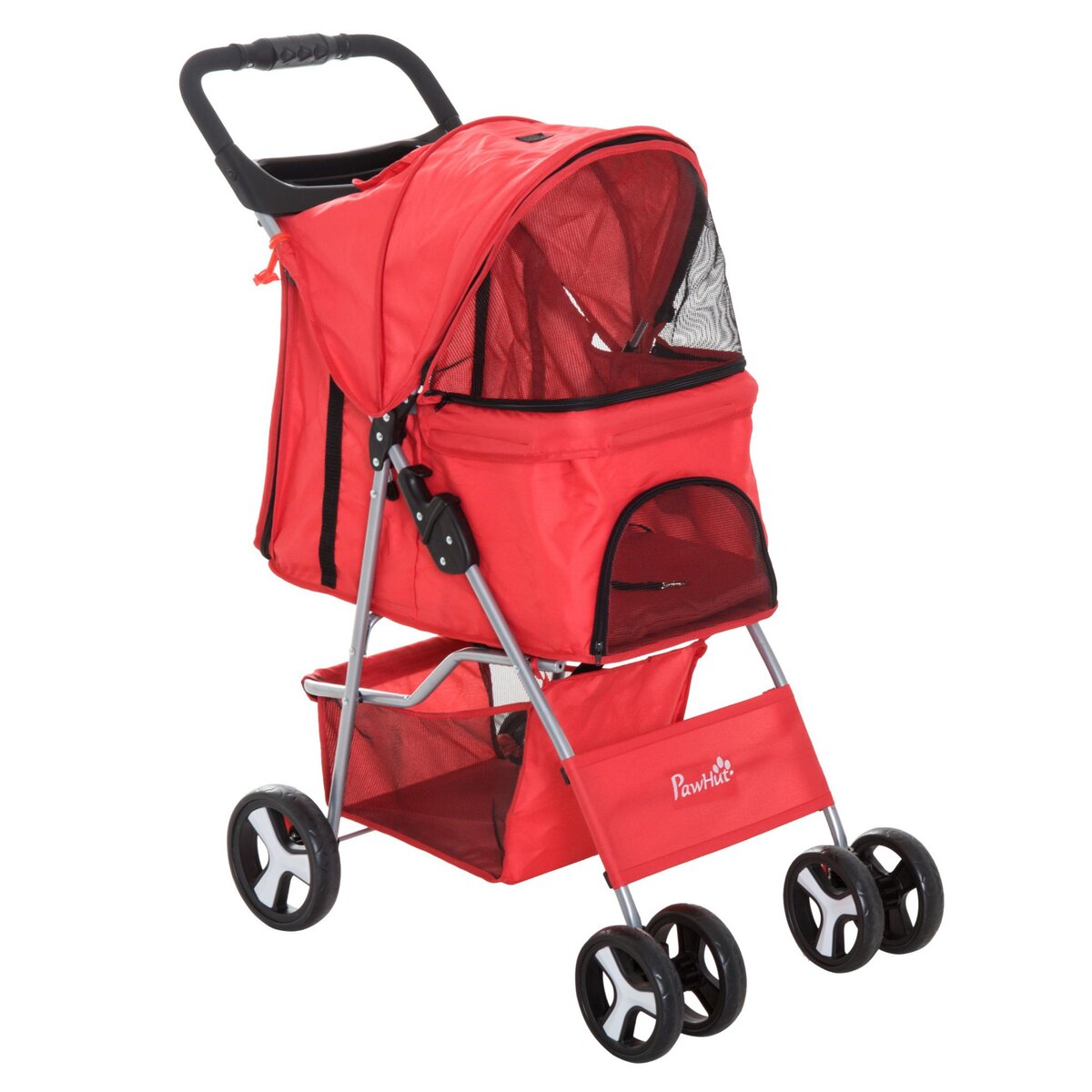 PAWHUT Poussette buggy pour chiens 75L x 46l x 94H cm pliable imperméable  tissu 600D Oxford 4 roues gris pas cher 