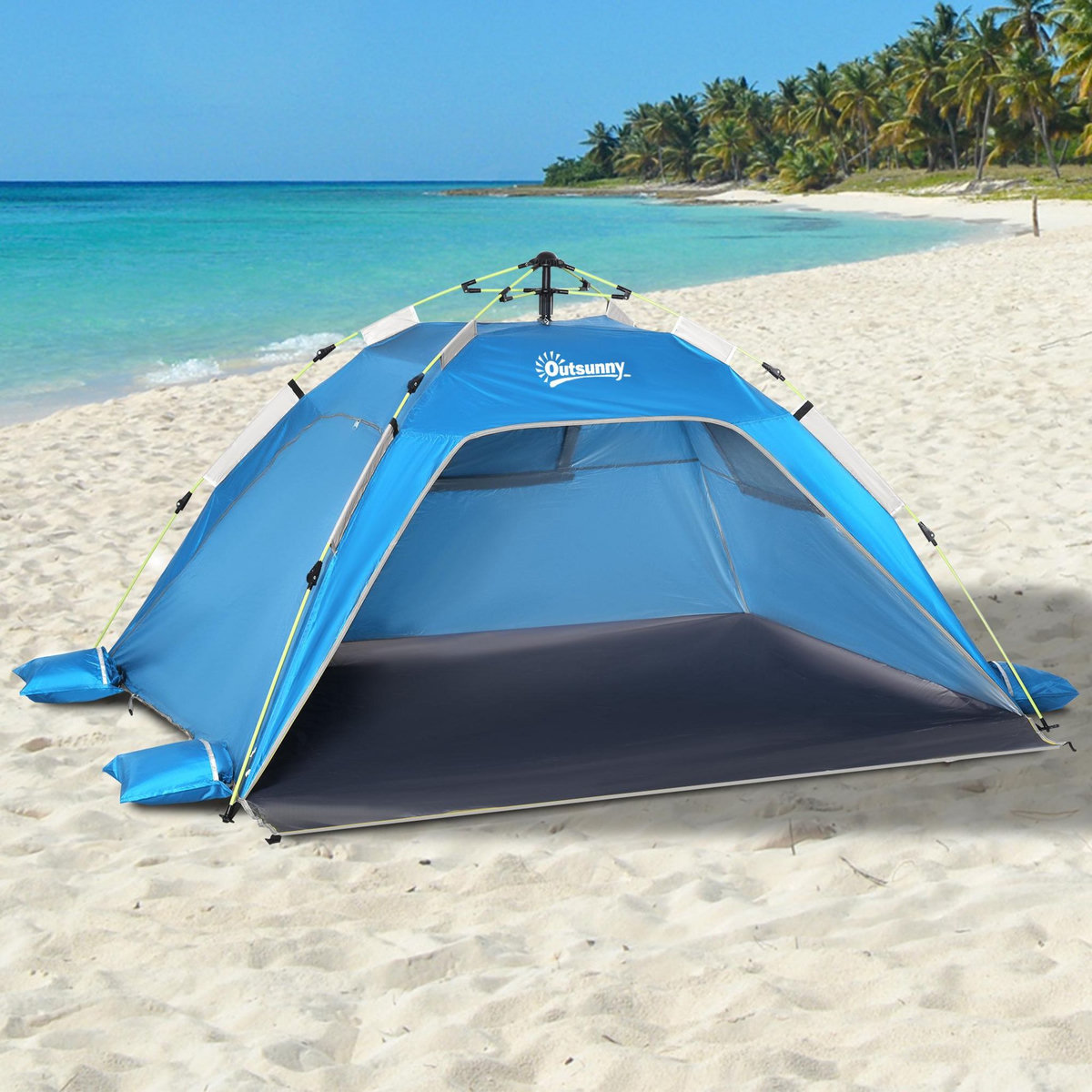 OUTSUNNY Abri de camping tente de plage instantanée portable 2 fenêtres porte zippée lestage polyester bleu