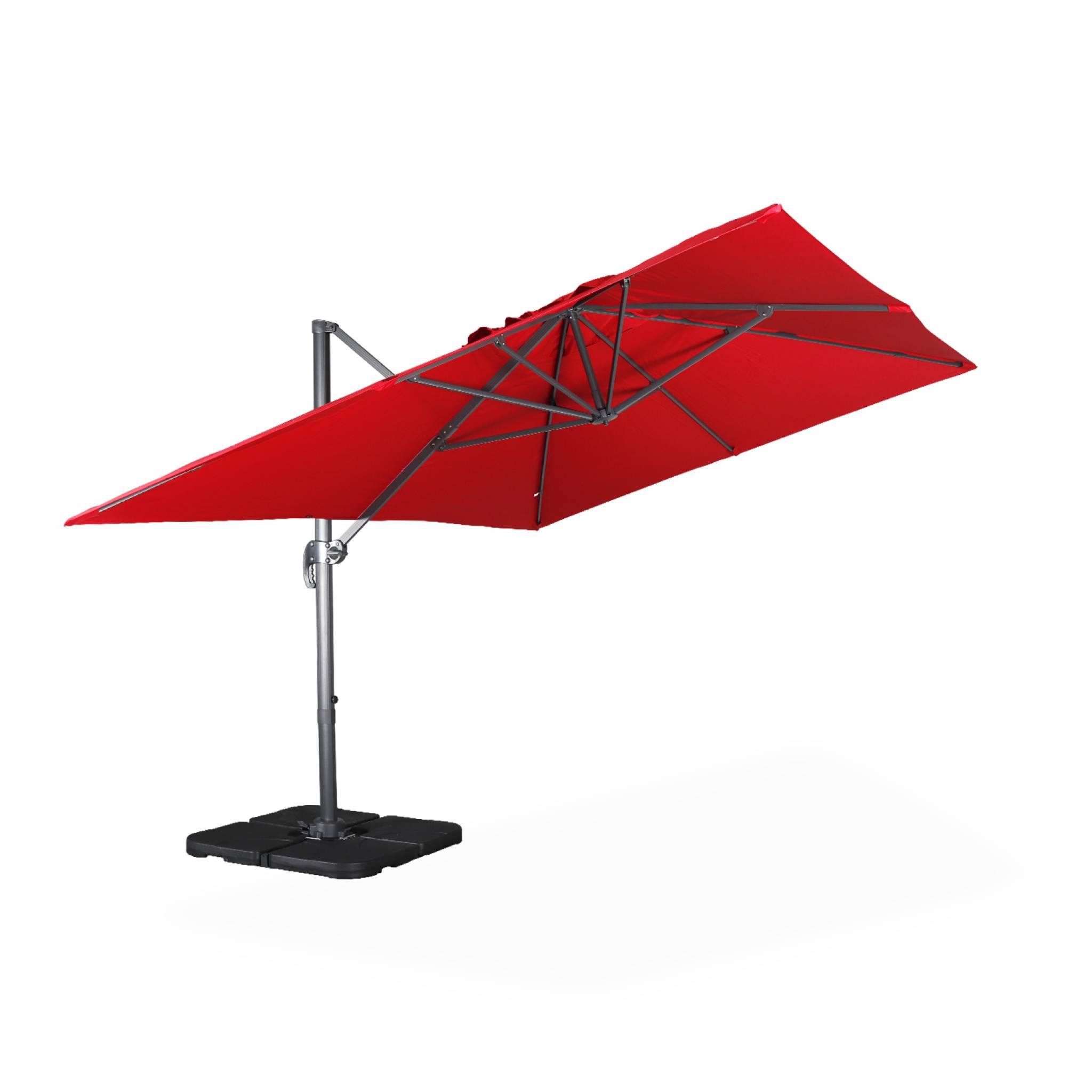 Voir la diapositive 5 : SWEEEK Parasol déporté rectangulaire 3x4 m - Wimereux - Parasol excentré inclinable dans 6 positions, rotatif à 360° + dalles à lester 50x50cm