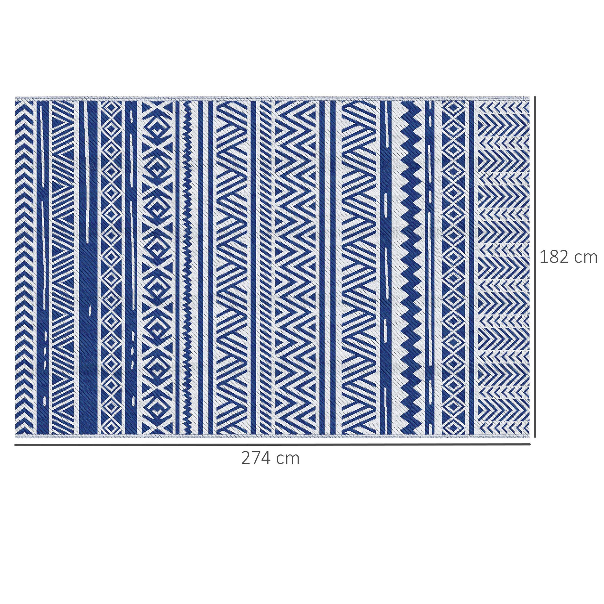 Voir la diapositive 3 : OUTSUNNY Tapis extérieur style graphique - tapis réversible - dim. 2,74L x 1,82l m, ép. 3 mm - PP haute densité 310 g/m² bleu blanc