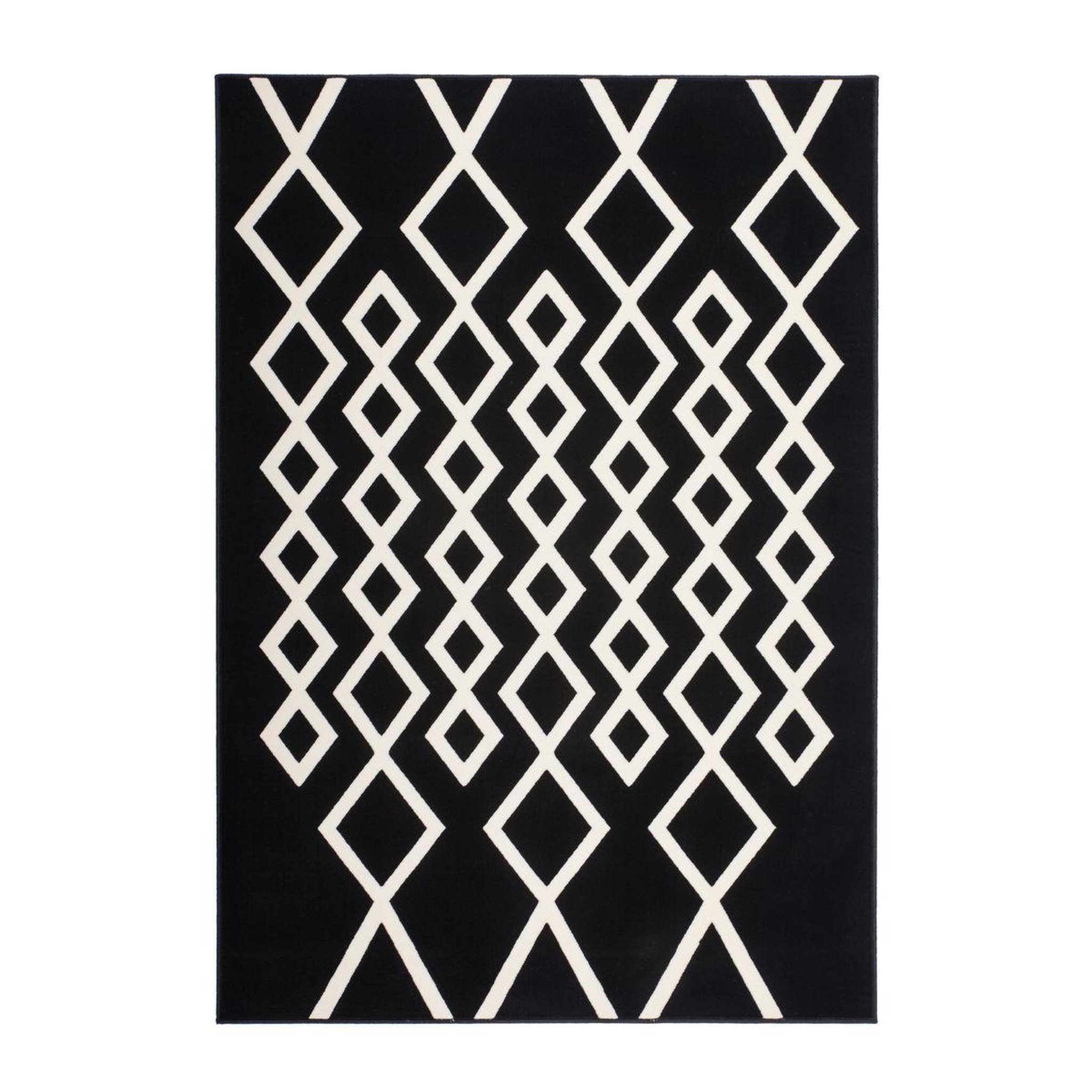 Voir la diapositive 1 : Paris Prix Tapis Géométrique à Poils Courts  Lina  Noir & Ivoire