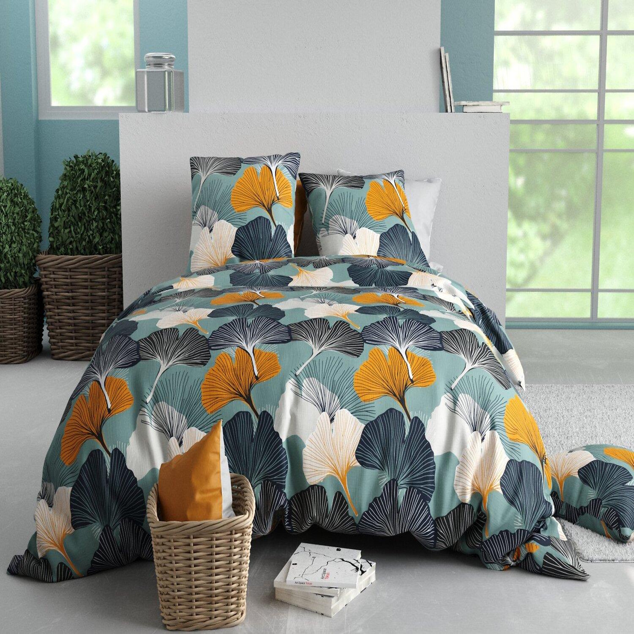 Voir la diapositive 1 : ATELIER DU COTON Parure de couette gink 100% coton 57fils