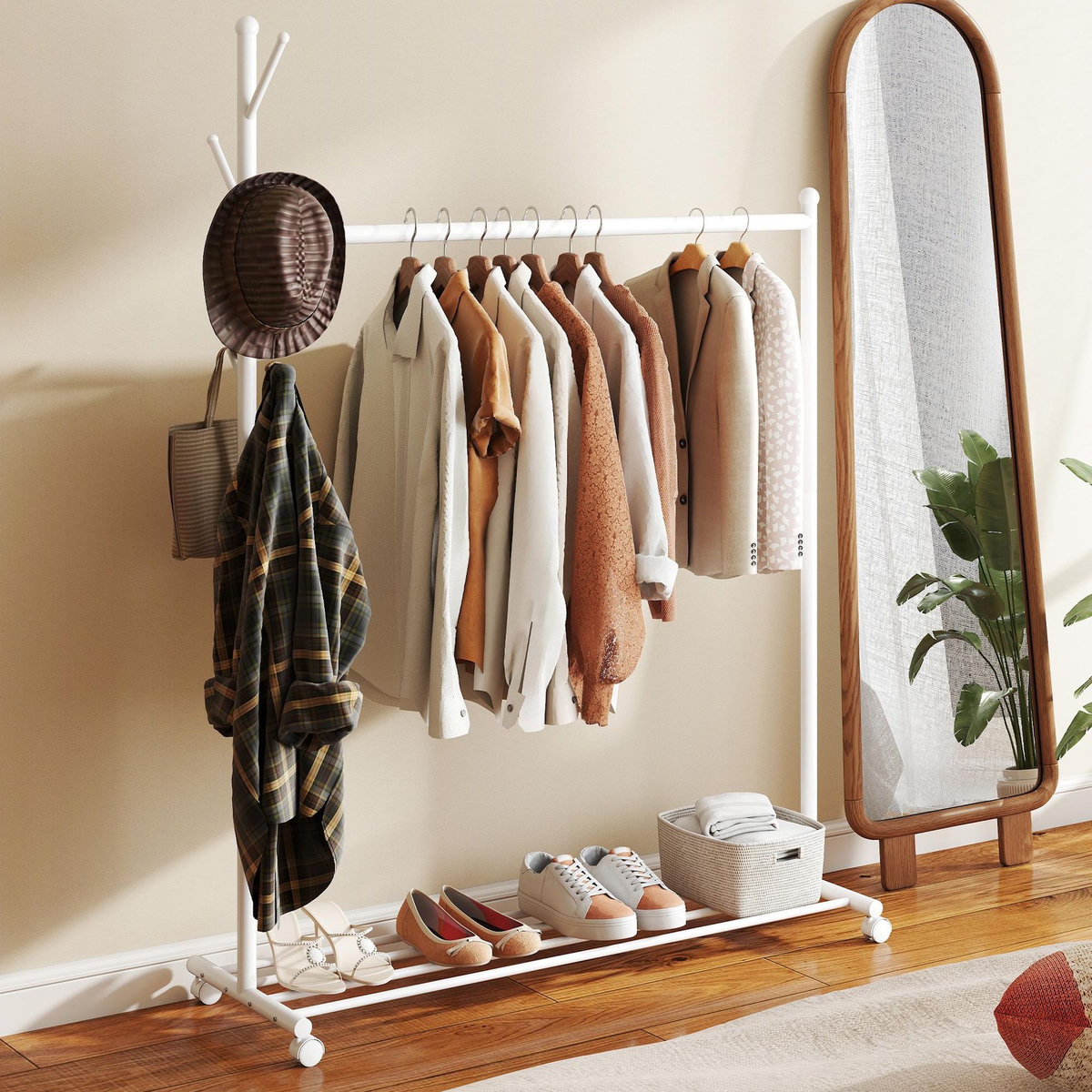 HOMCOM Portant à vêtements mobile étagère porte-manteau en forme d'arbre métal blanc