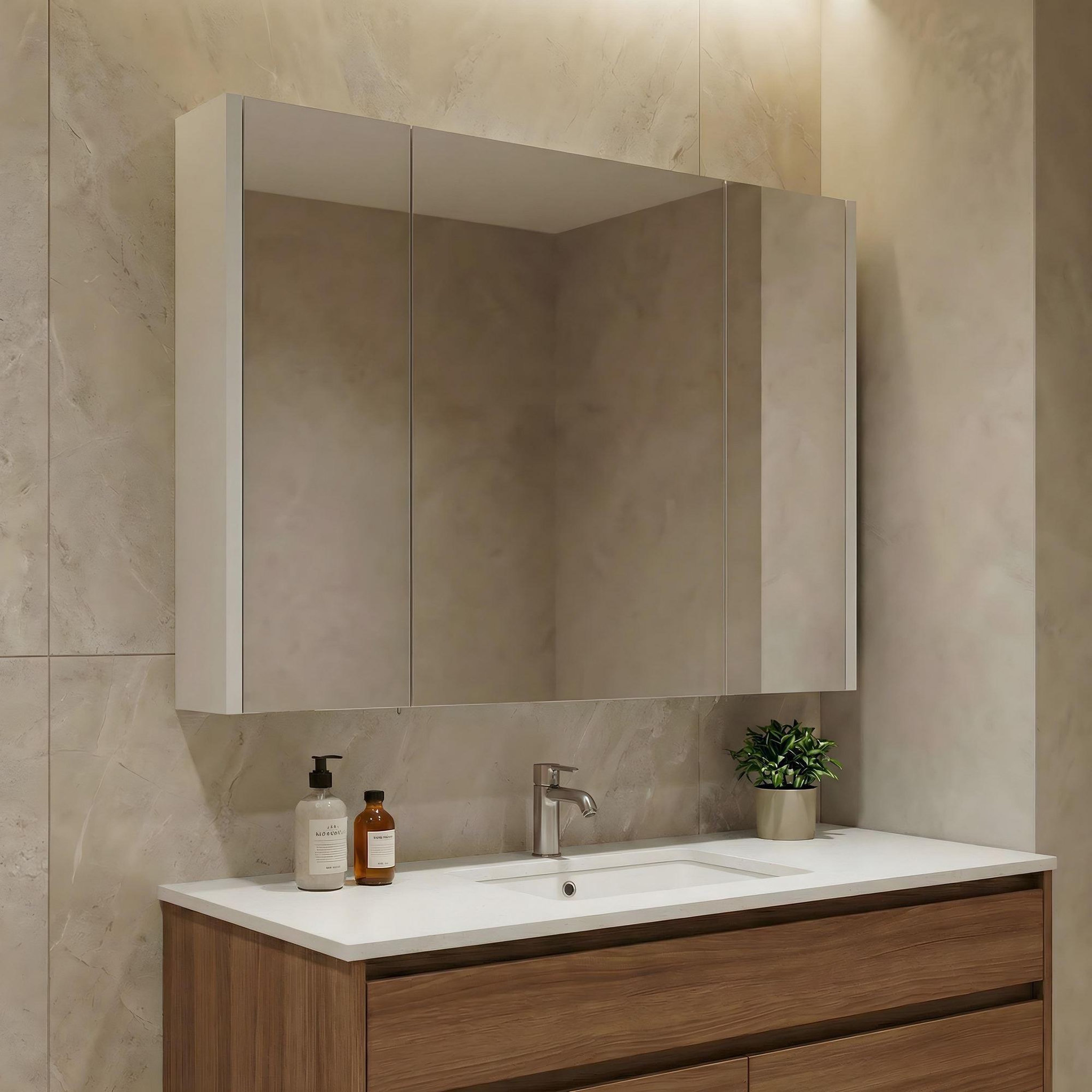 Voir la diapositive 2 : Habitat et Jardin Meuble Salle de Bain avec Miroir  Arno 100  - 100 x 16 x 66 cm - Cashmere