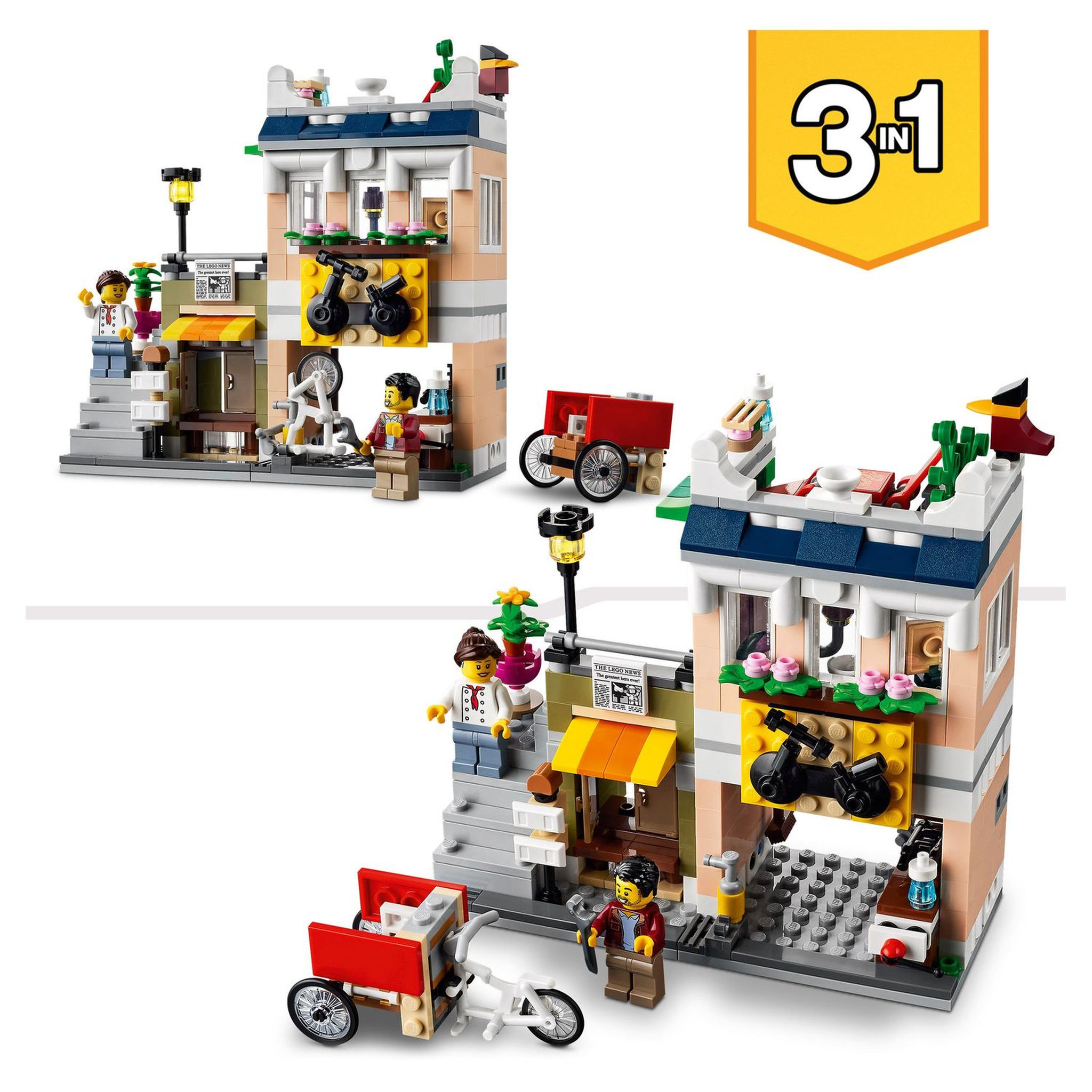 Voir la diapositive 7 : LEGO Creator 31131 3-en-1 Le Magasin de Nouille du Centre-Ville, Jouet Transformable en Magasin de Cycles, en Kiosque à Journaux ou en Salle d&rsquo;Arcade