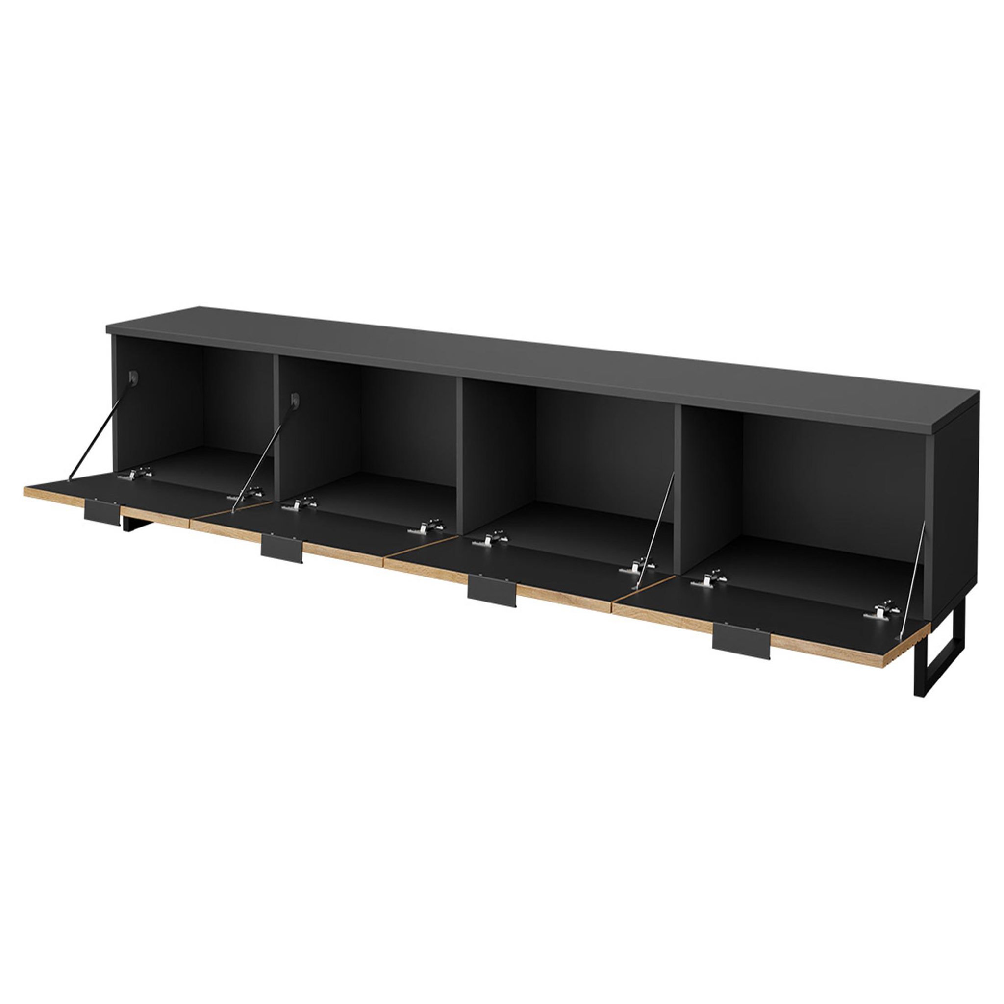 Voir la diapositive 3 : BEST MOBILIER Olympie - meuble tv - effet bois et noir - 4 portes - 200 cm