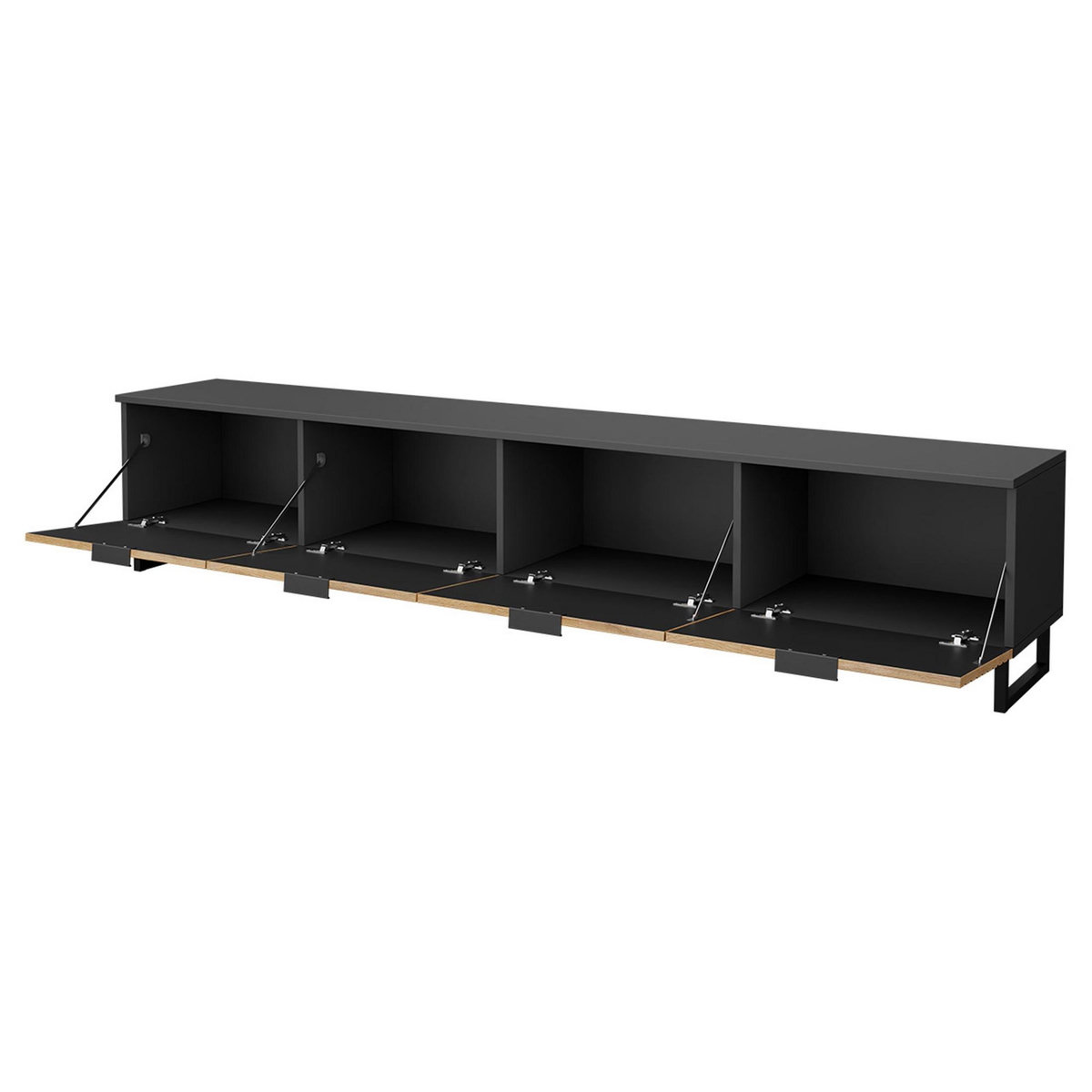 BEST MOBILIER Olympie - meuble tv - effet bois et noir - 4 portes - 200 cm
