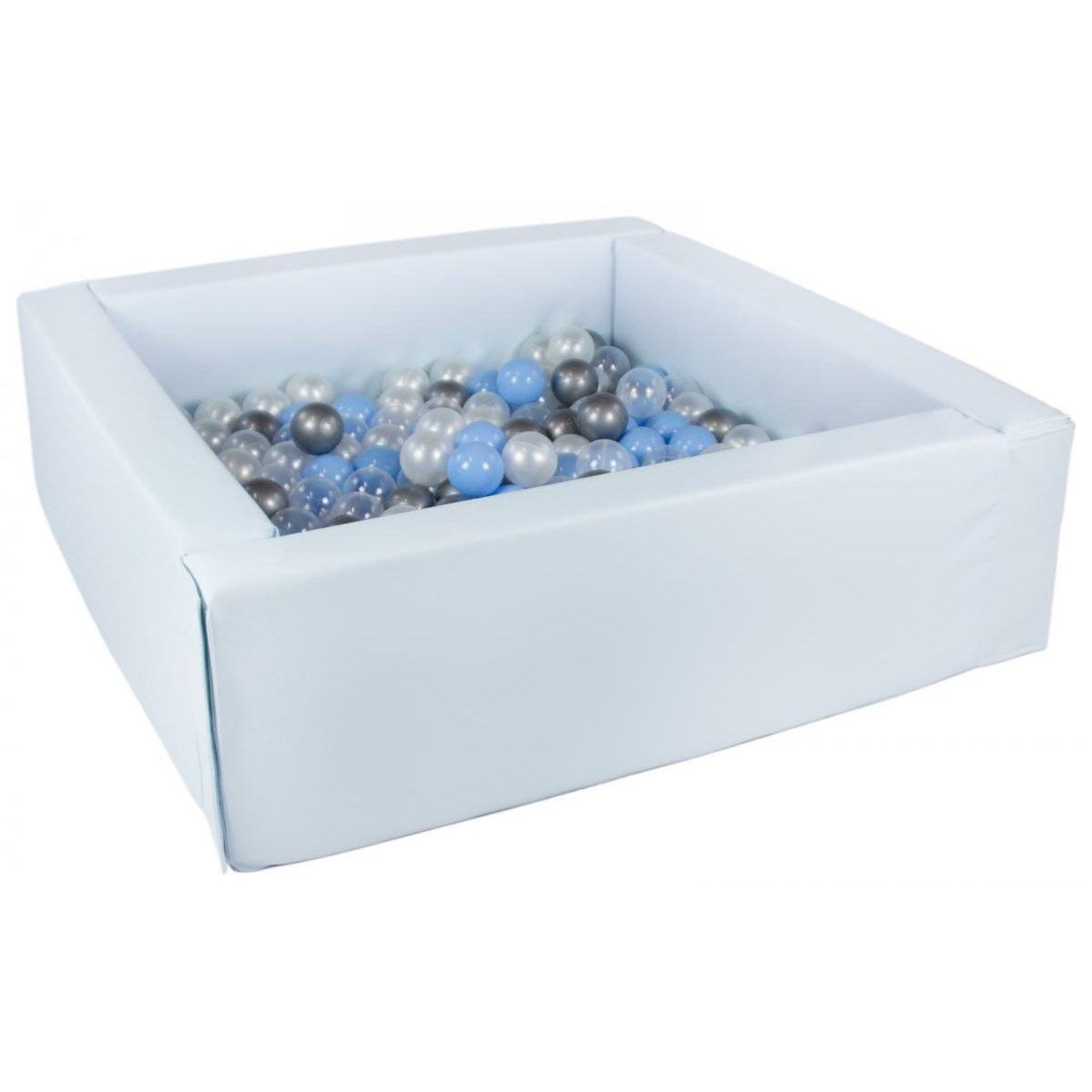 VELINDA Piscine à balles carrée avec 200 balles - bleu (pastel)/perle, transparent, bleu clair, argent