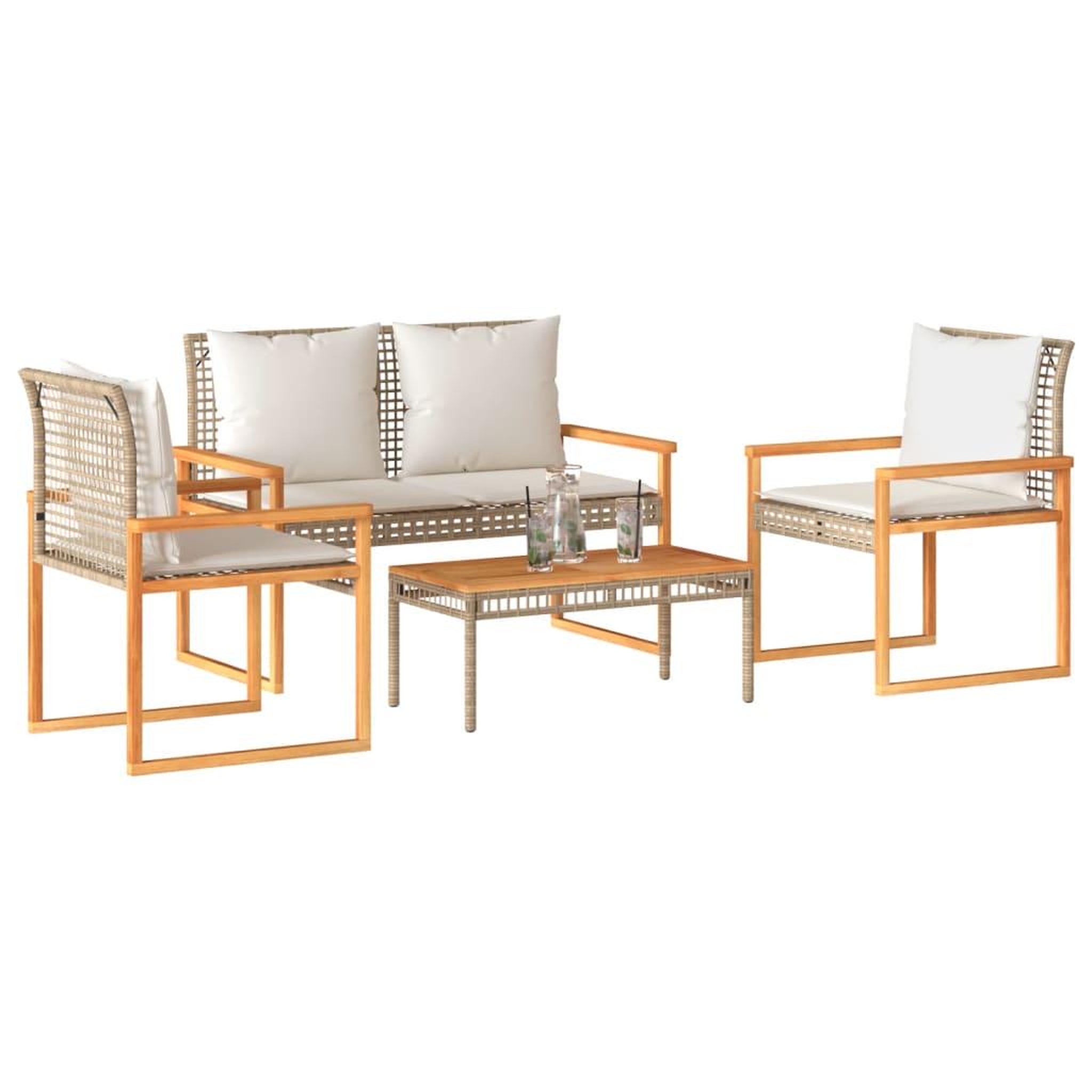 VIDAXL Salon de jardin avec coussins 4pcs melange beige resine tressee