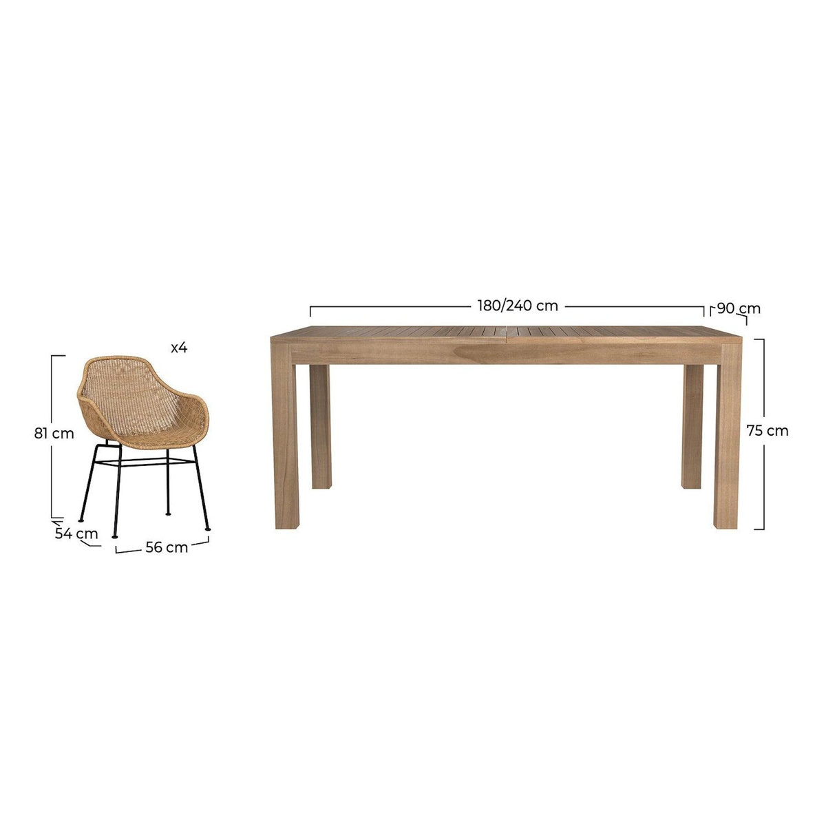Rendez vous déco Table et chaises de jardin 8 personnes en bois, résine tressée-Carmela