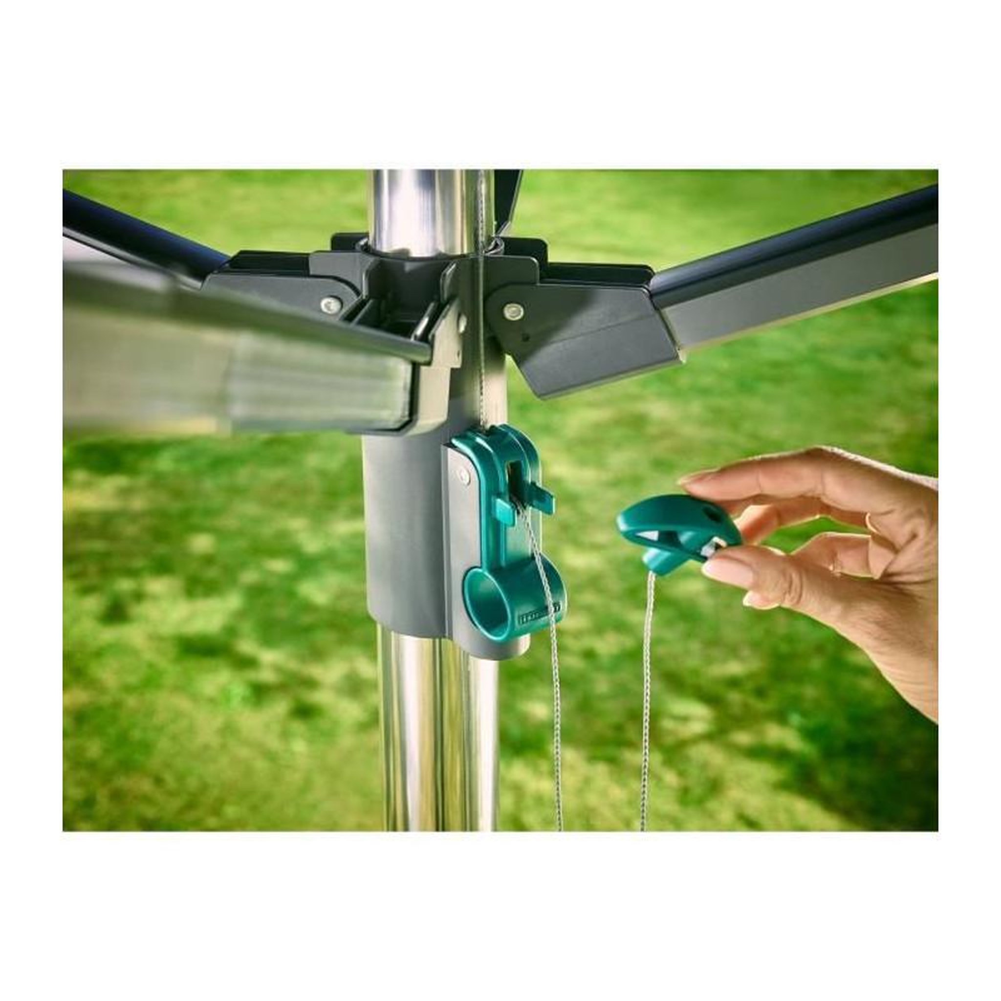 Voir la diapositive 3 : Leifheit LEIFHEIT 82100 Sechoir parapluie LinoProtect 400, etendoir parapluie avec toit etanche, sechoir jardin inclus douille de sol