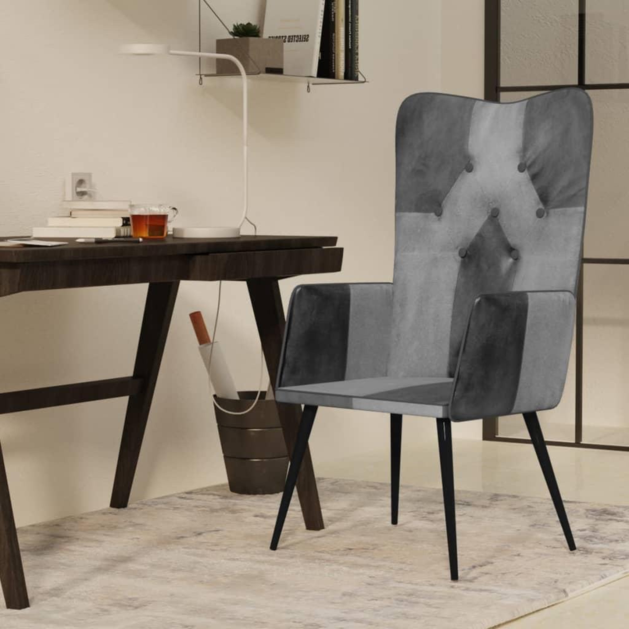 Voir la diapositive 1 : VIDAXL Chaise a oreilles Gris Cuir veritable