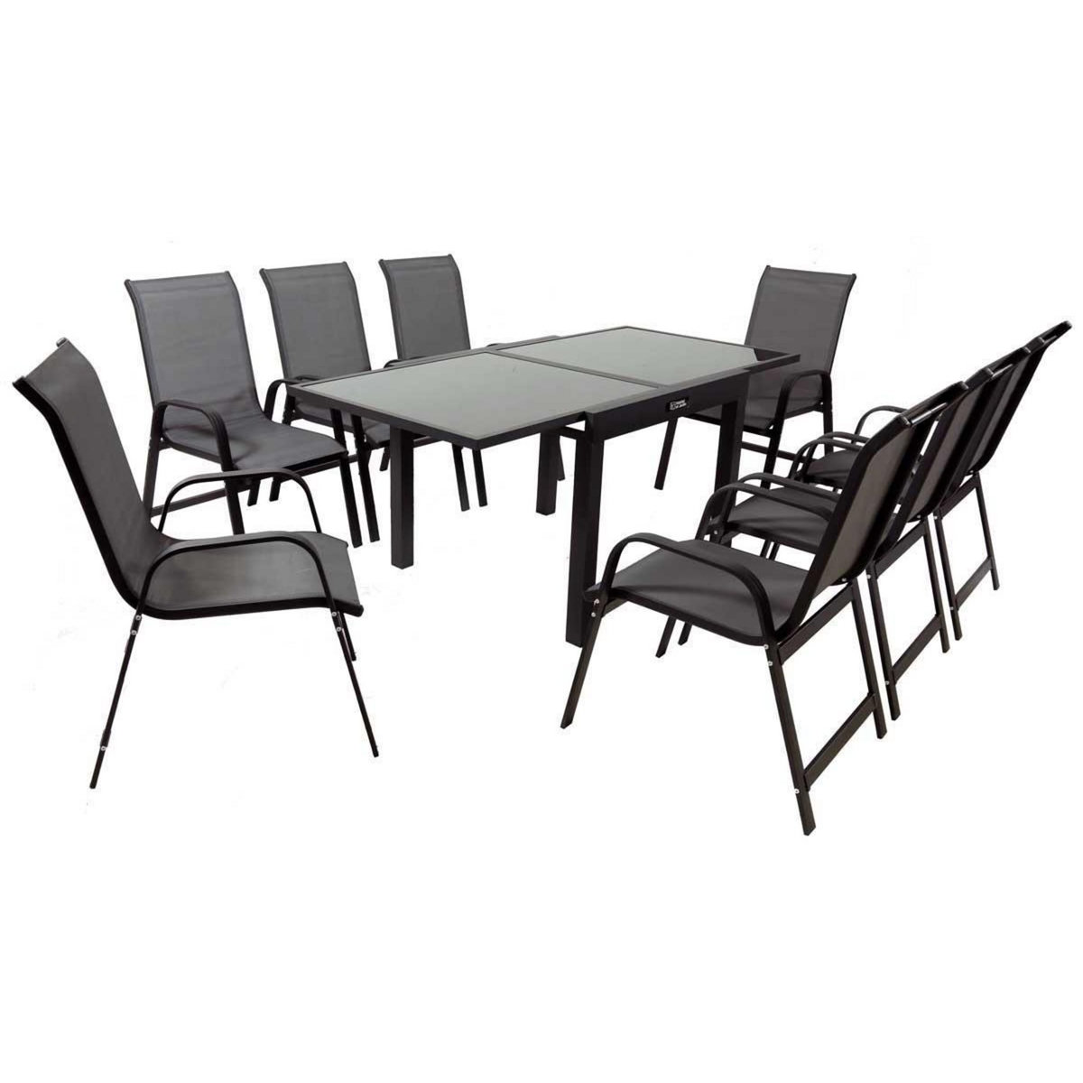 Habitat et Jardin Salon de Jardin extensible luxe 90/180  Porto 8  - Phoenix - Noir/Gris foncé - 1 Table 90/180 + 8 Fauteuils