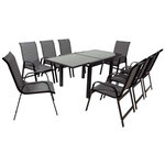 Habitat et Jardin Salon de Jardin extensible luxe 90/180  Porto 8  - Phoenix - Noir/Gris foncé - 1 Table 90/180 + 8 Fauteuils