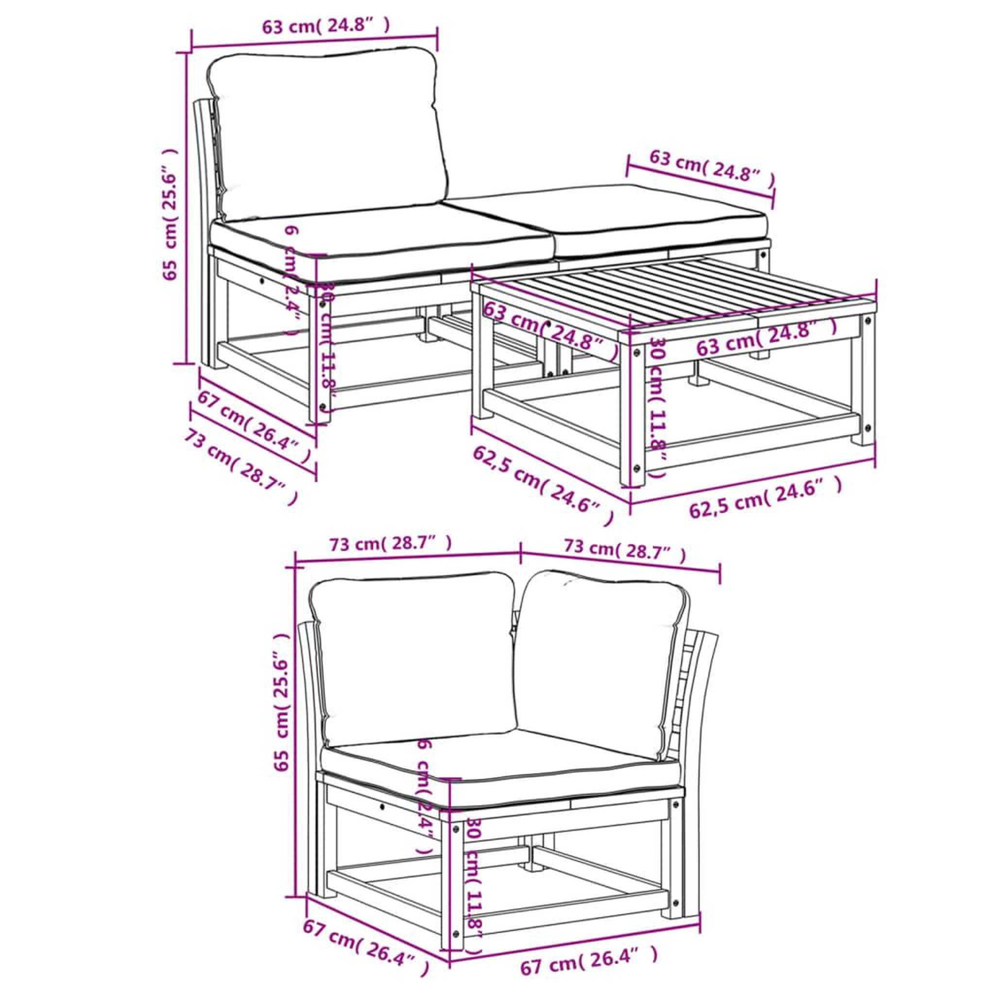 Voir la diapositive 6 : VIDAXL Salon de jardin 4 pcs avec coussins Bois d'acacia solide