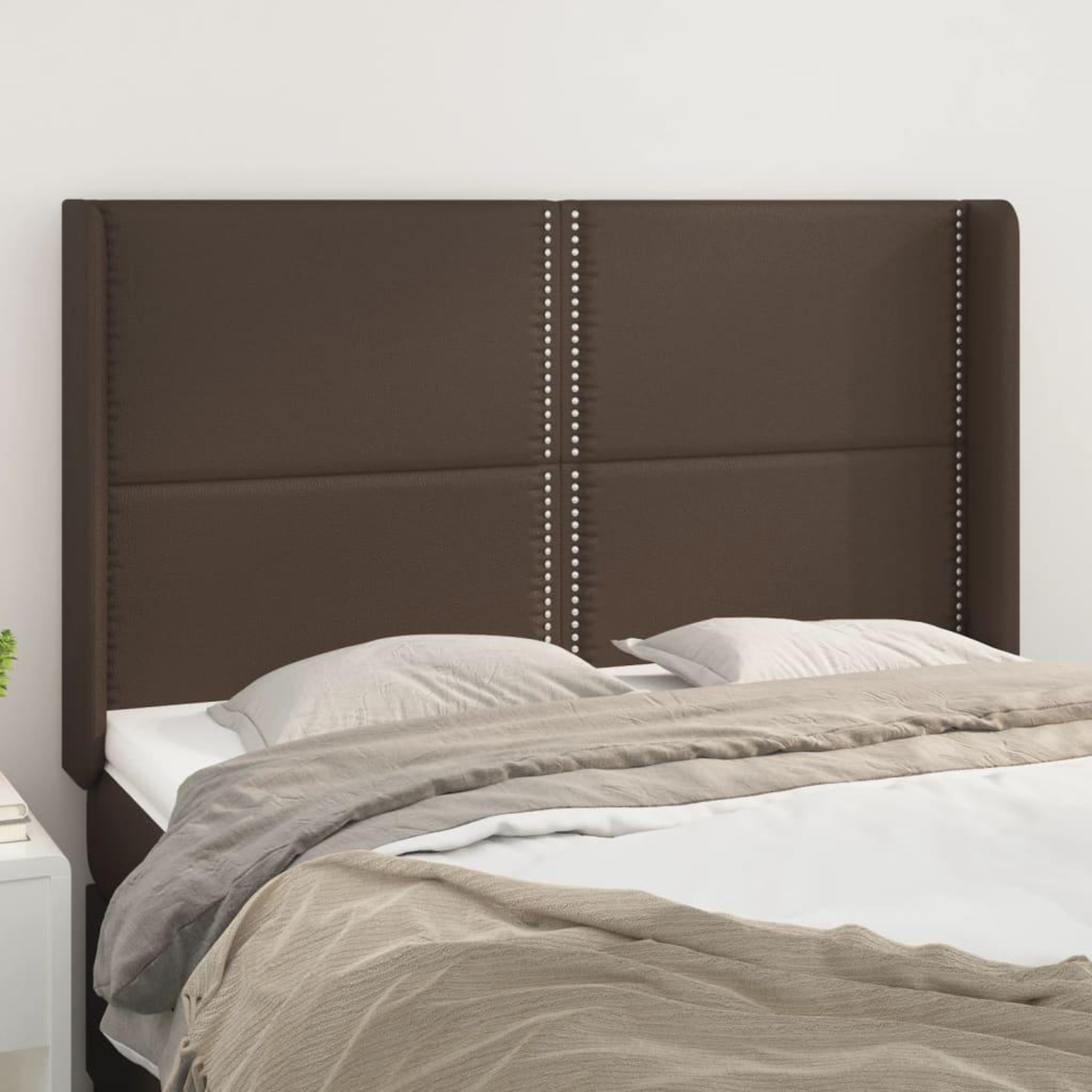 Voir la diapositive 1 : VIDAXL Tete de lit avec oreilles Marron 147x16x118/128 cm Similicuir