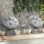 Voir la diapositive 4 : OUTSUNNY Ensemble salon de jardin 3 pcs - 2 fauteuils papasan, table basse - 2 grands coussins inclus - résine grise
